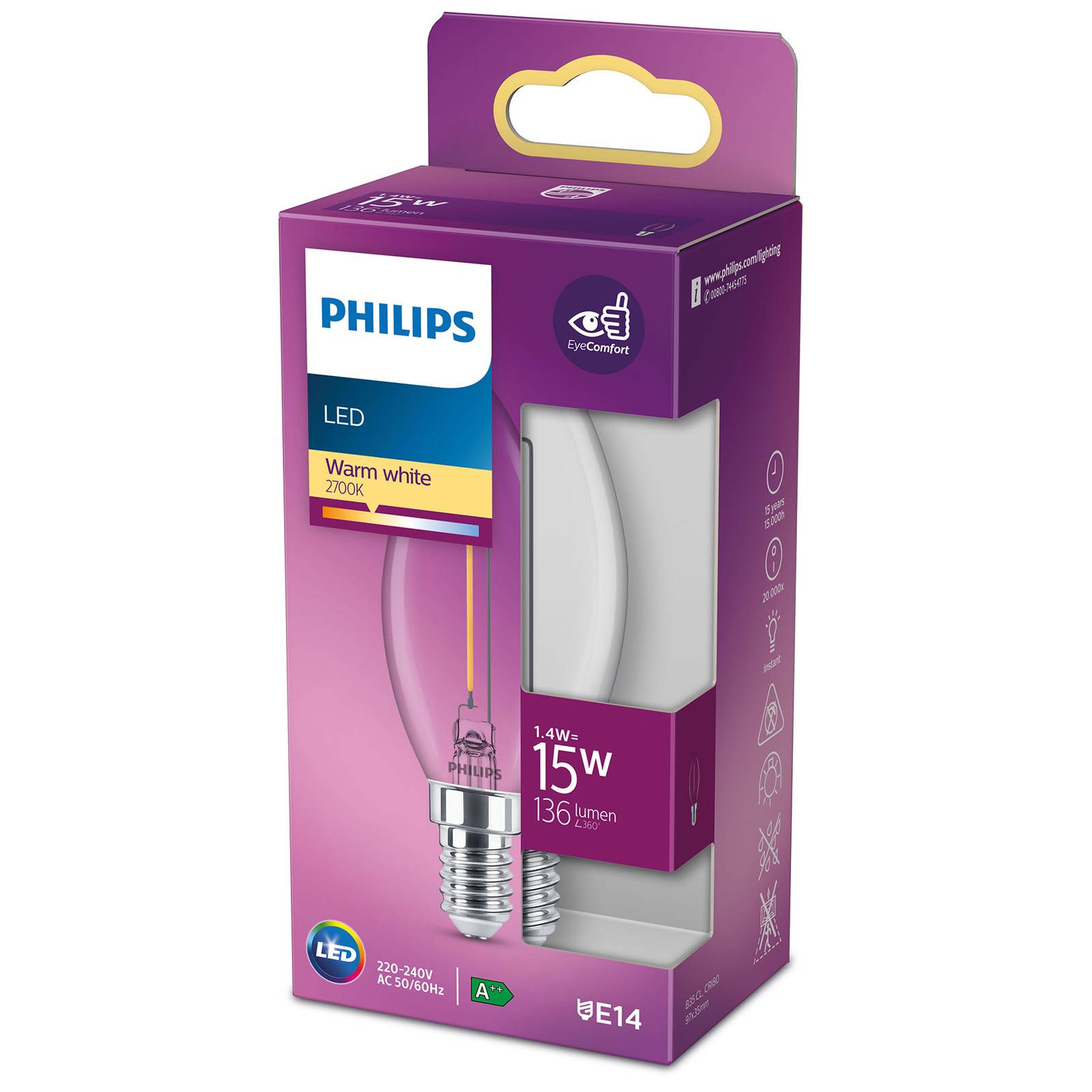 Philips LED Classic kynttilälamppu E14 B35 1,4W