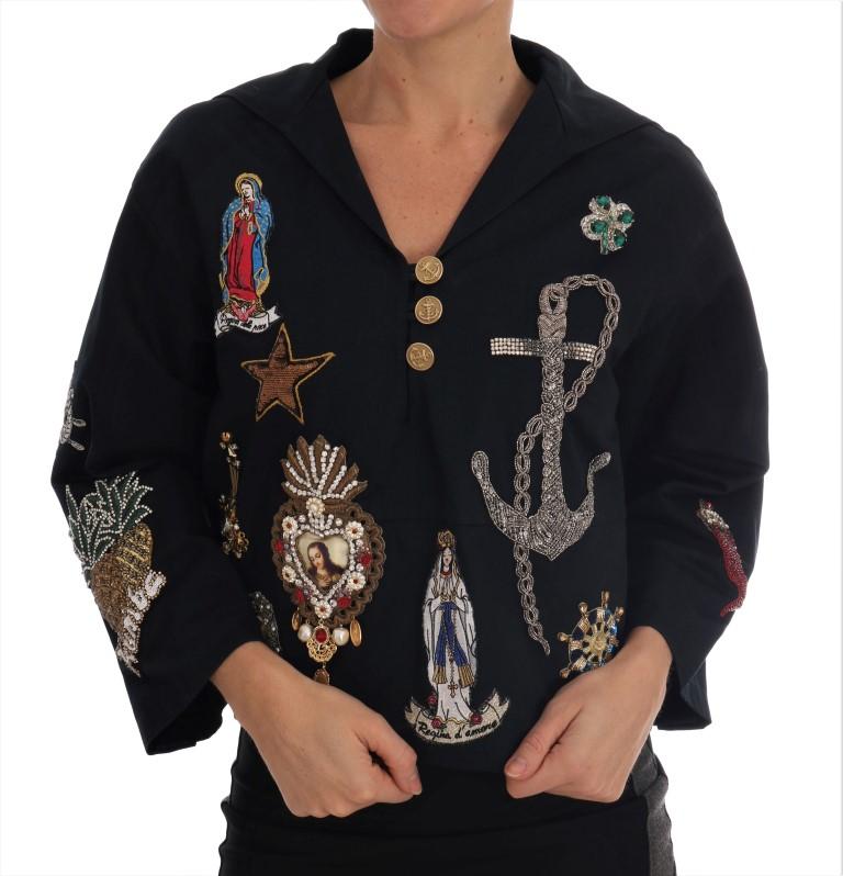 Dolce & Gabbana Women's Crystal MAMMA Sicily Jacket Blue JKT1120 - IT36 | S
