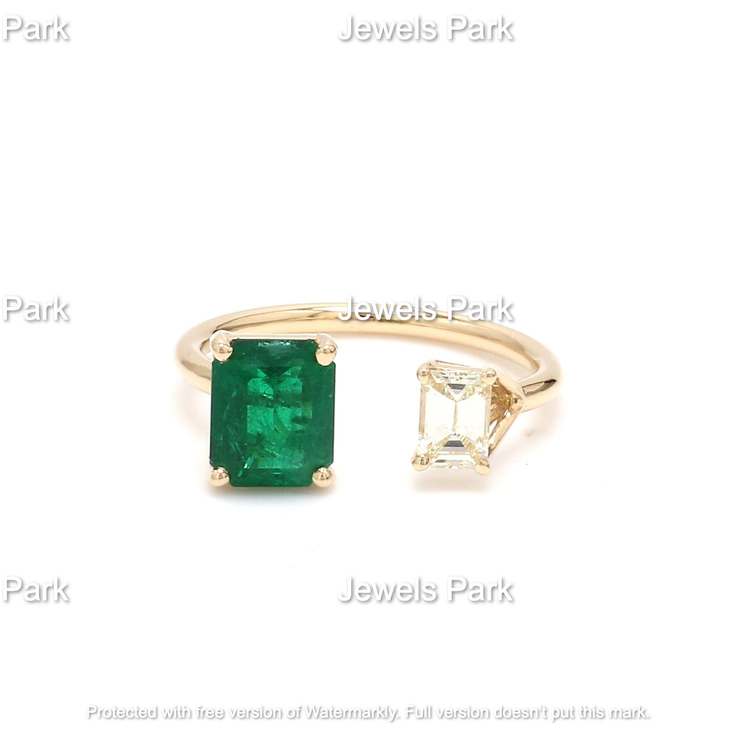 Emerald Cut Diamond & Emerald Ring Gold | Natural Open Green Gift Real