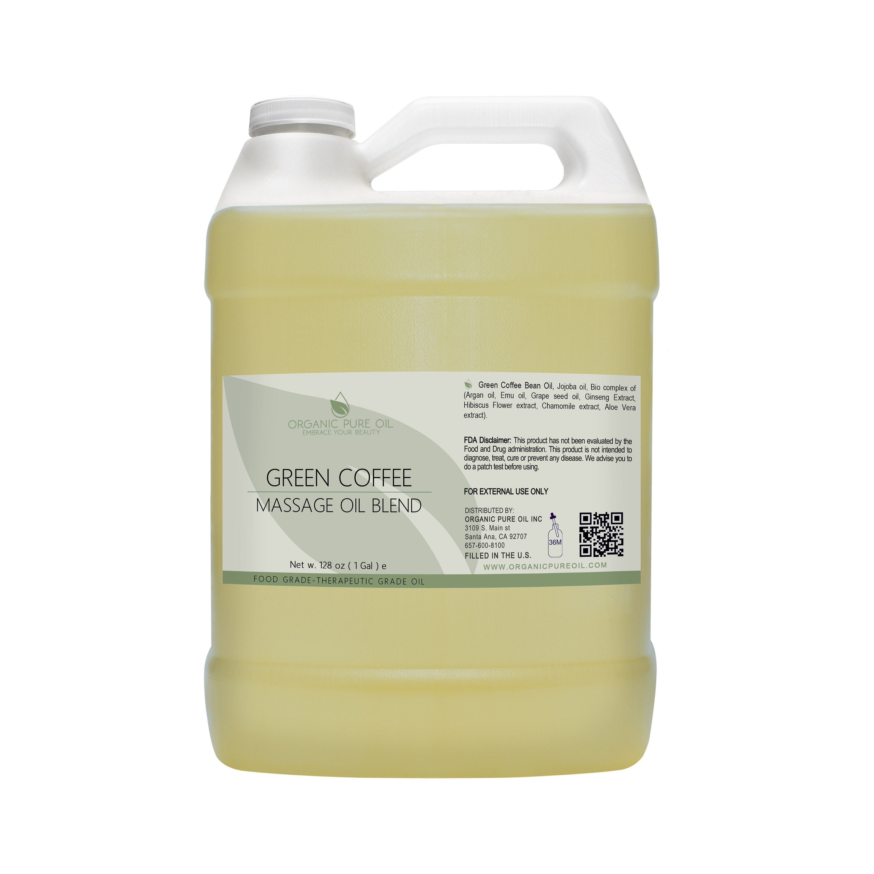 Green Coffee Massage Oil Blend | 100% Organic Sourced Moisturizing Mixture Jojoba Argan Emu Bulk Wholesale Non-Gmo Hair Skin Body 1 Gal