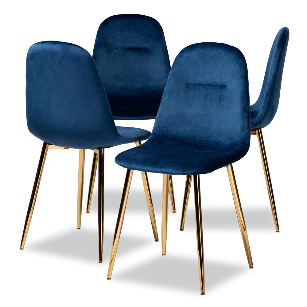 Baxton Studio Set of 4 Elyse Contemporary/Modern Polyester/Polyester Blend Upholstered Dining Side Chair (Metal Frame) in Blue | 160-4PC-9912-LW