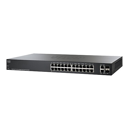 Cisco Smart Plus SG220-26P 26 Port Gigabit Ethernet Rack Mountable PoE+ Switch, Black