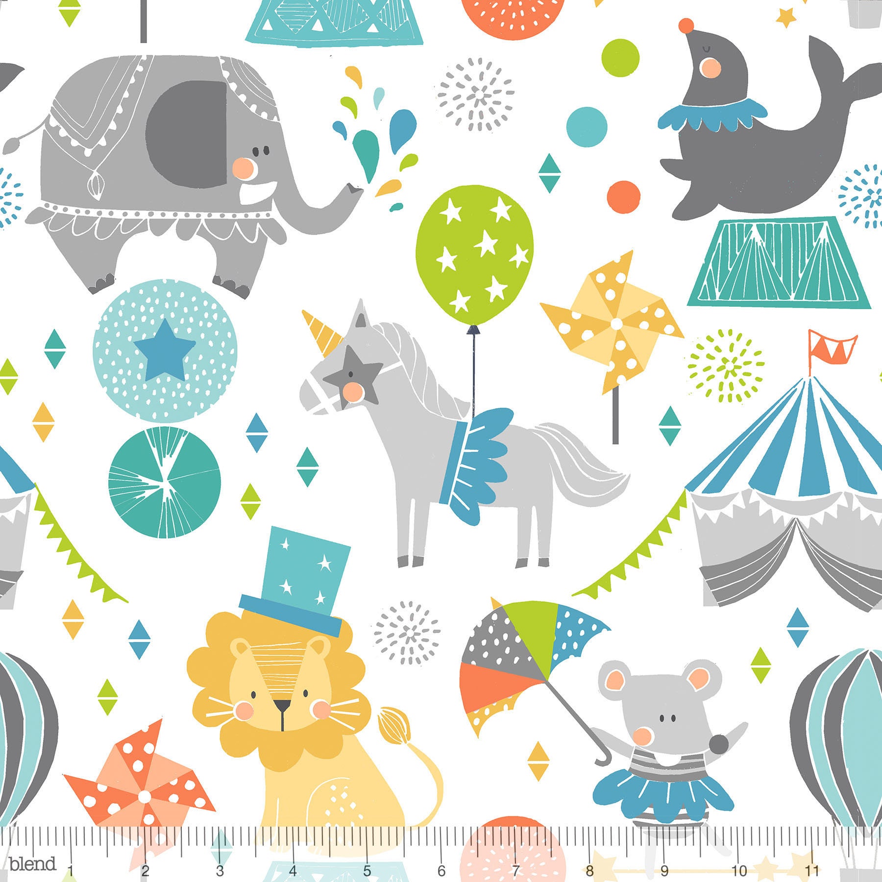 Calliope Step Right Up in Blue By Blend Fabrics, Boy Circus Print Fabric The Yard, Novelty Cotton Fabric, Birthday