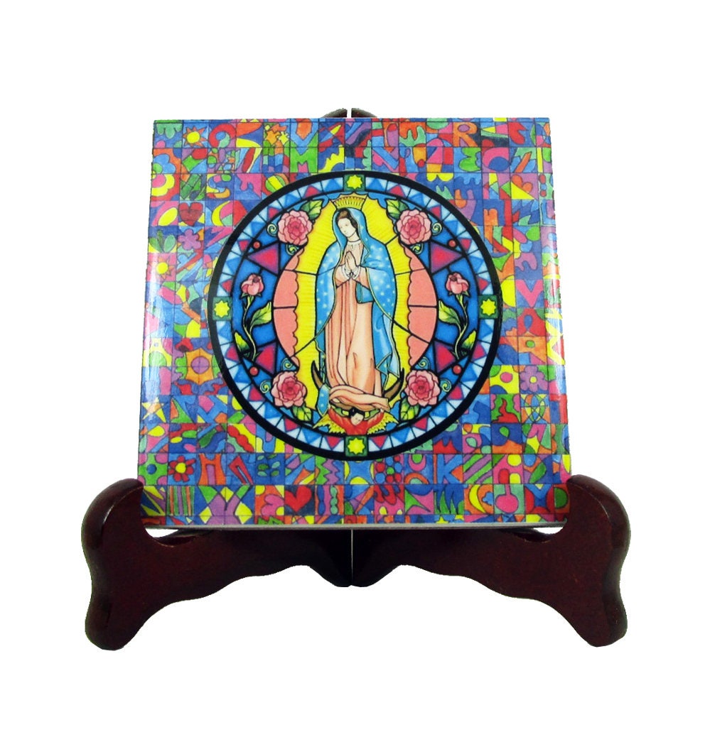 Virgin Of Guadalupe - Religious Gift Idea Handmade Ceramic Tile Wall Hanging Catholic Decor Christian Art Our Lady