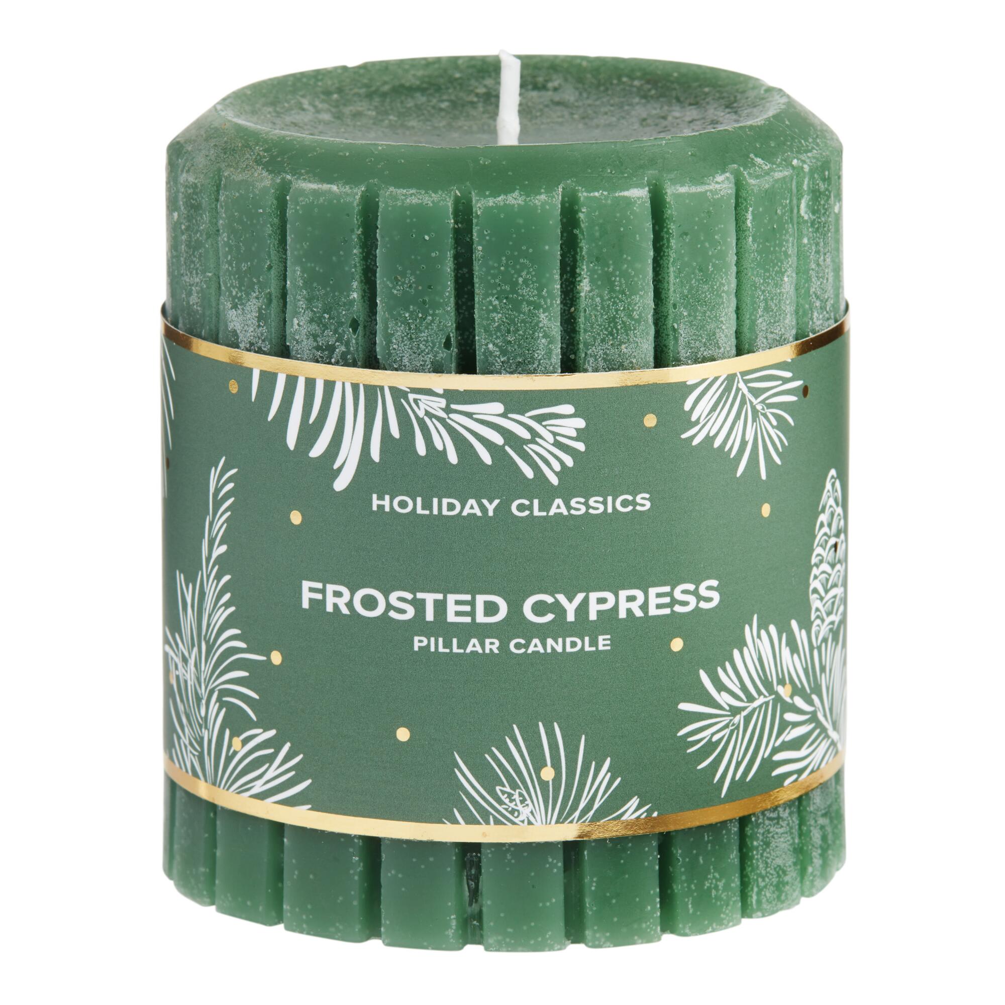 3 Inch Green Frosted Cypress Pillar Candle - Scented Wax by World Market