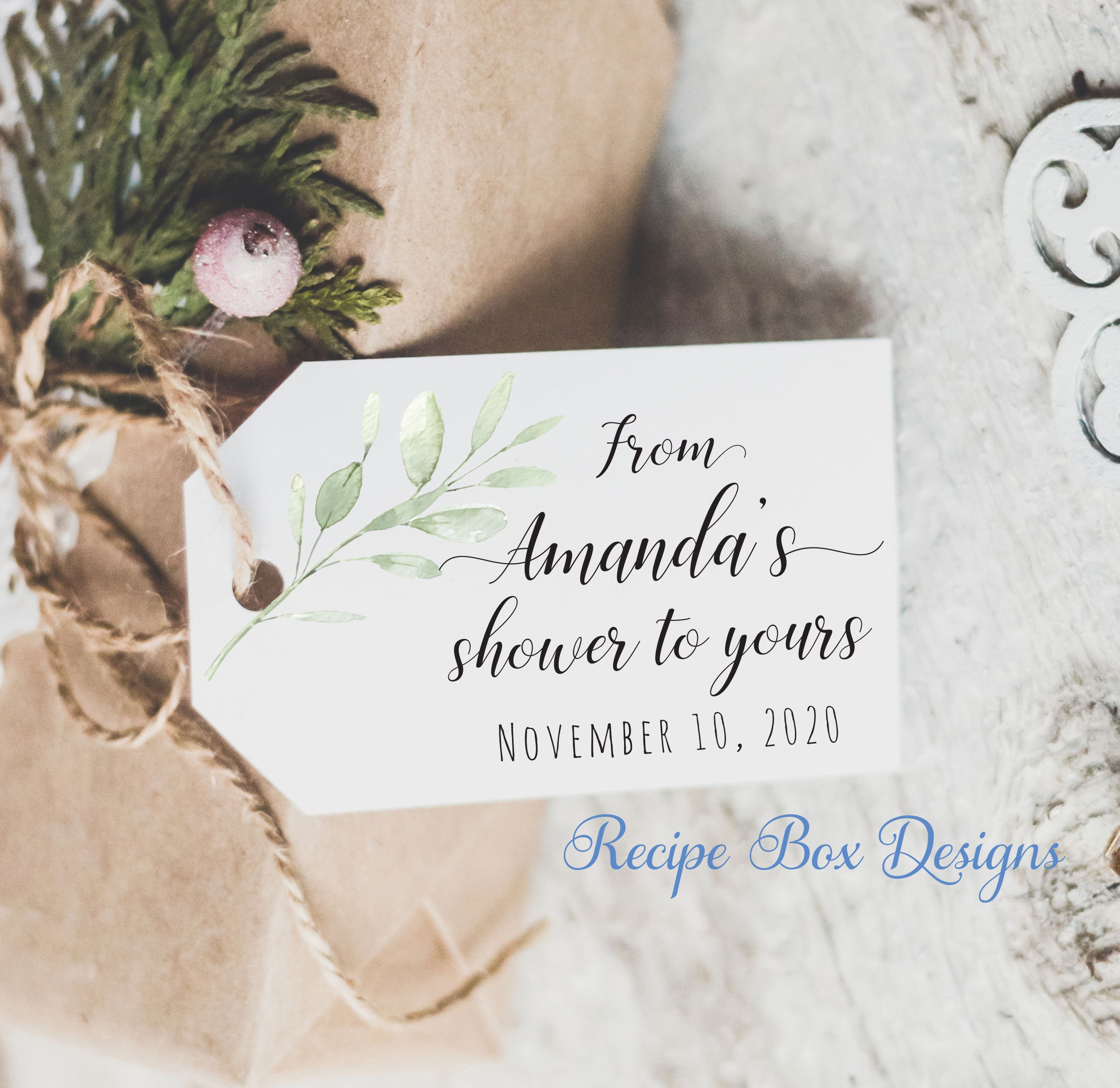 From My Shower To Yours Tags, Thank You Bridal Favor Tags Custom Gift Baby Bride Be, Greenery