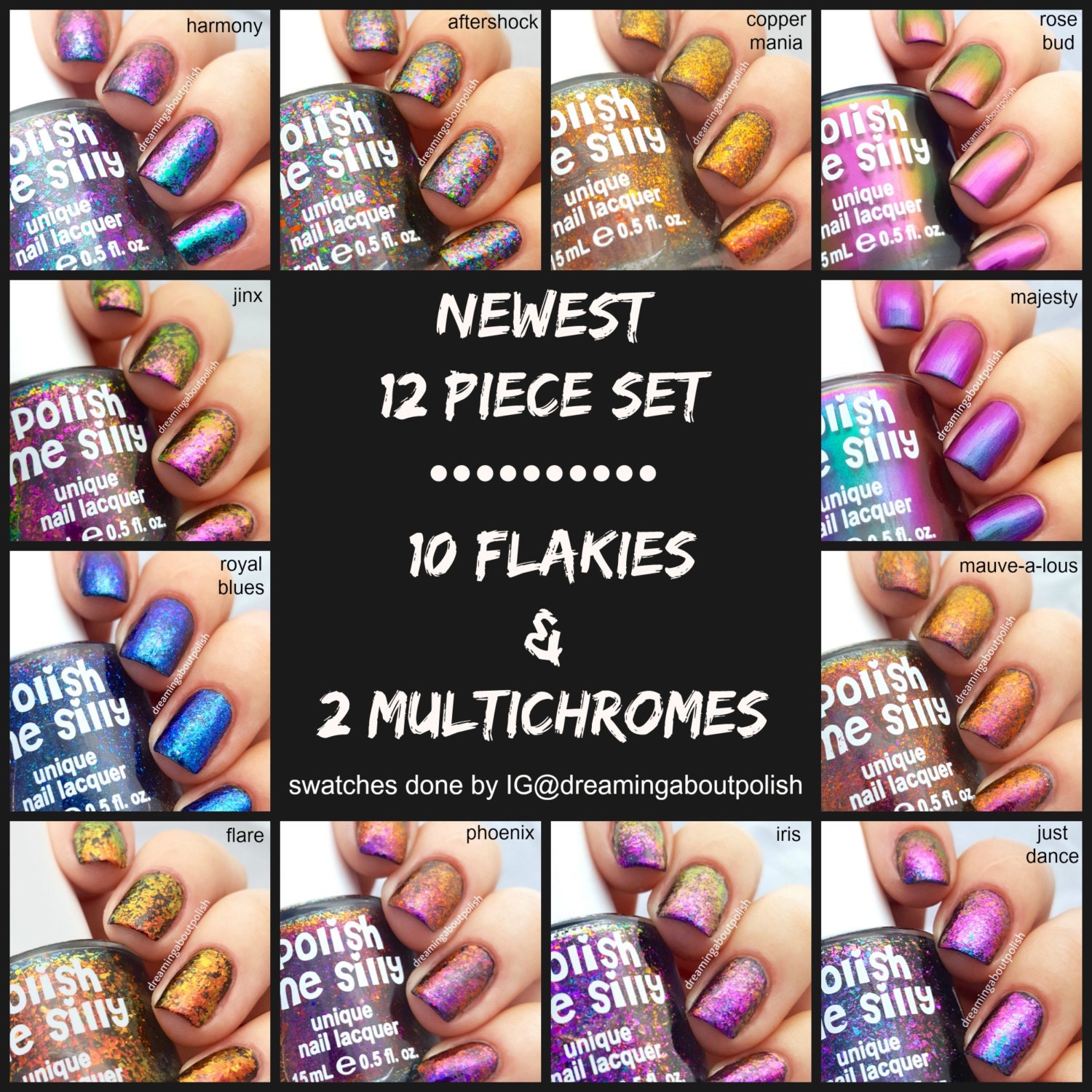 12 Flakie/Multichrome Set || Custom-Blended Nail Polish Indie Lacquer Me Silly