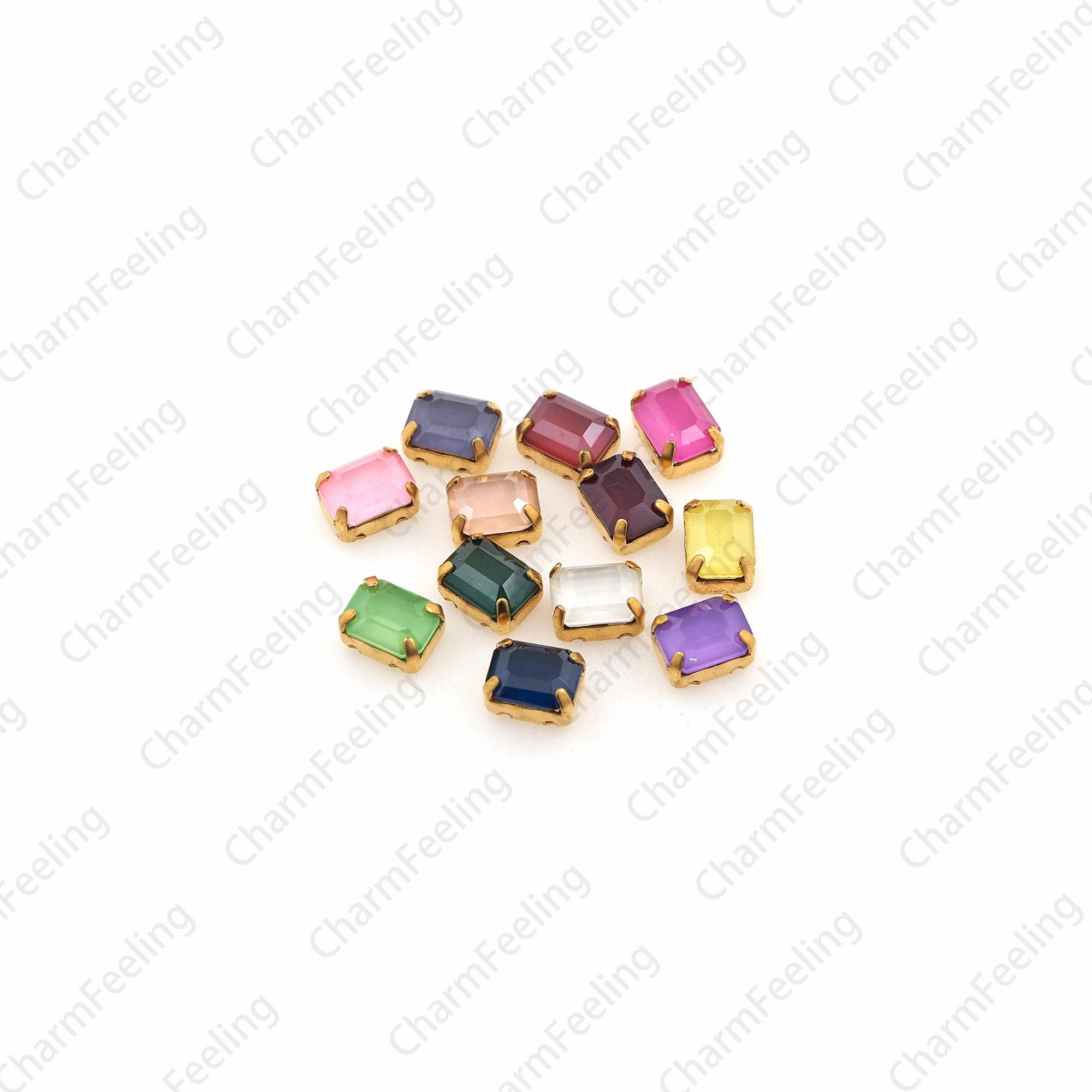 10Pcs, Rectangular Sewing Crystal With Golden Claws, Flat Back Rhinestone Glass Crystal, Diy Wedding Dress Jewelry Accessories 6x8mm