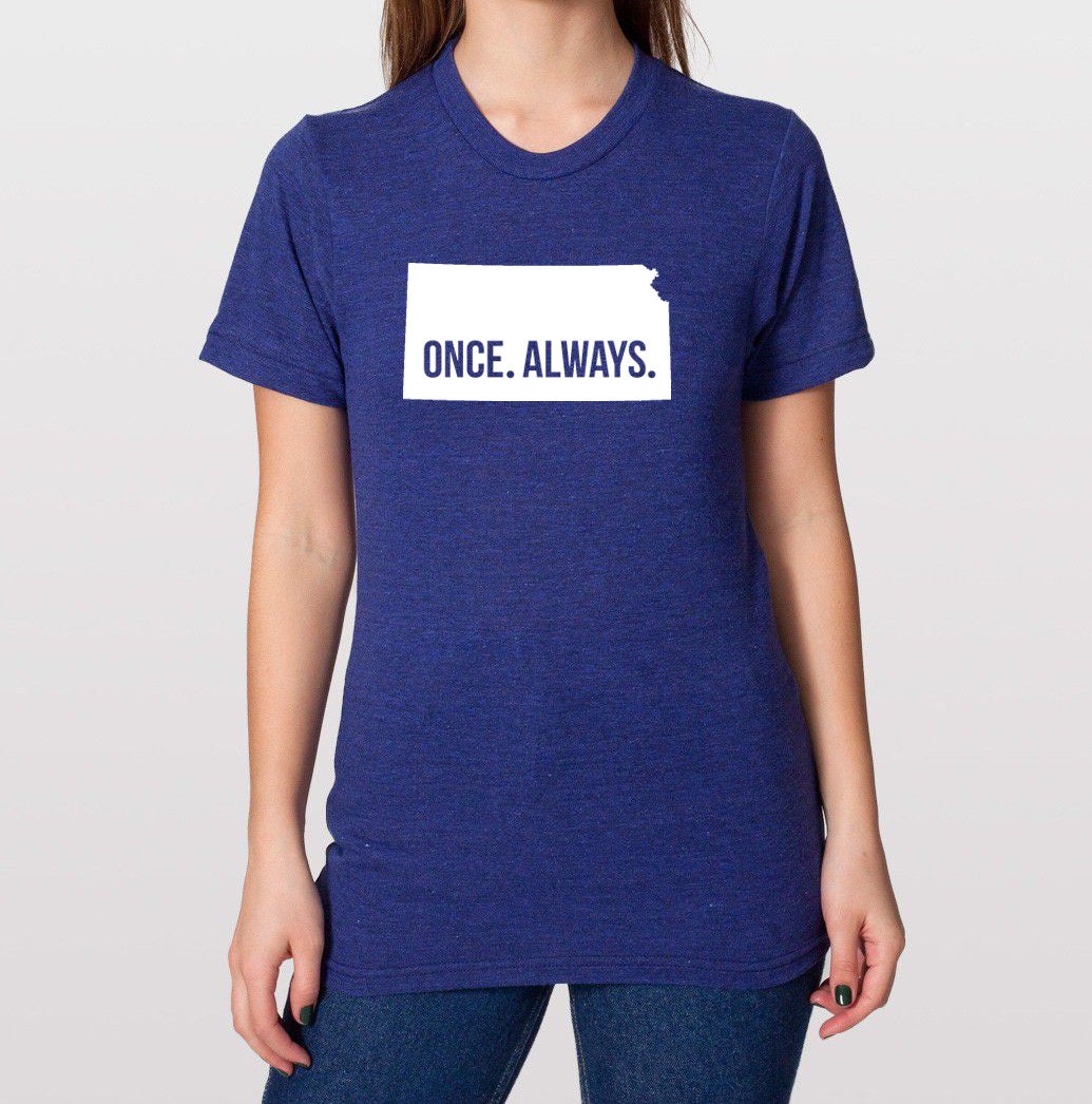 Kansas Ks Once. Always. Tri Blend Track T-Shirt - Unisex Tee Shirts Size Xs S M L Xl Xxl