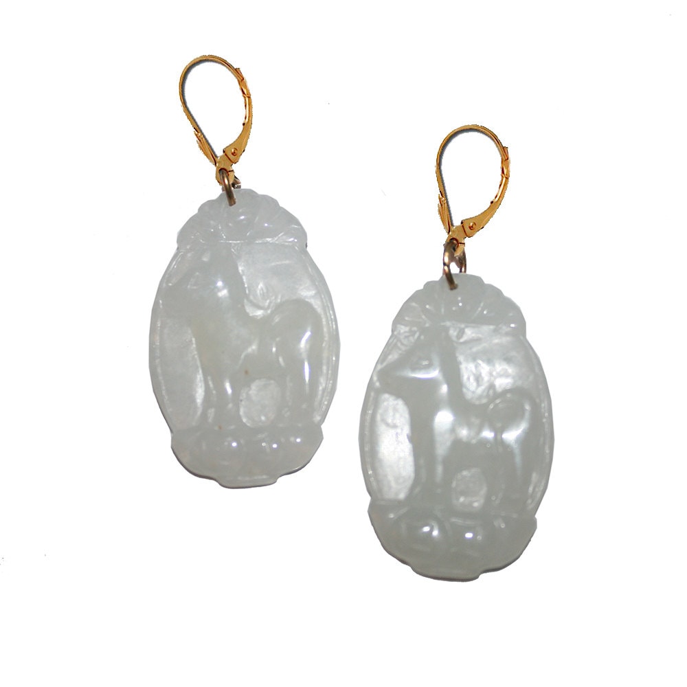 Year Of The Ox - Jade Chinese Zodiac Animal Earrings Carved Jewelry Green Hand Year Dog Rat Ram