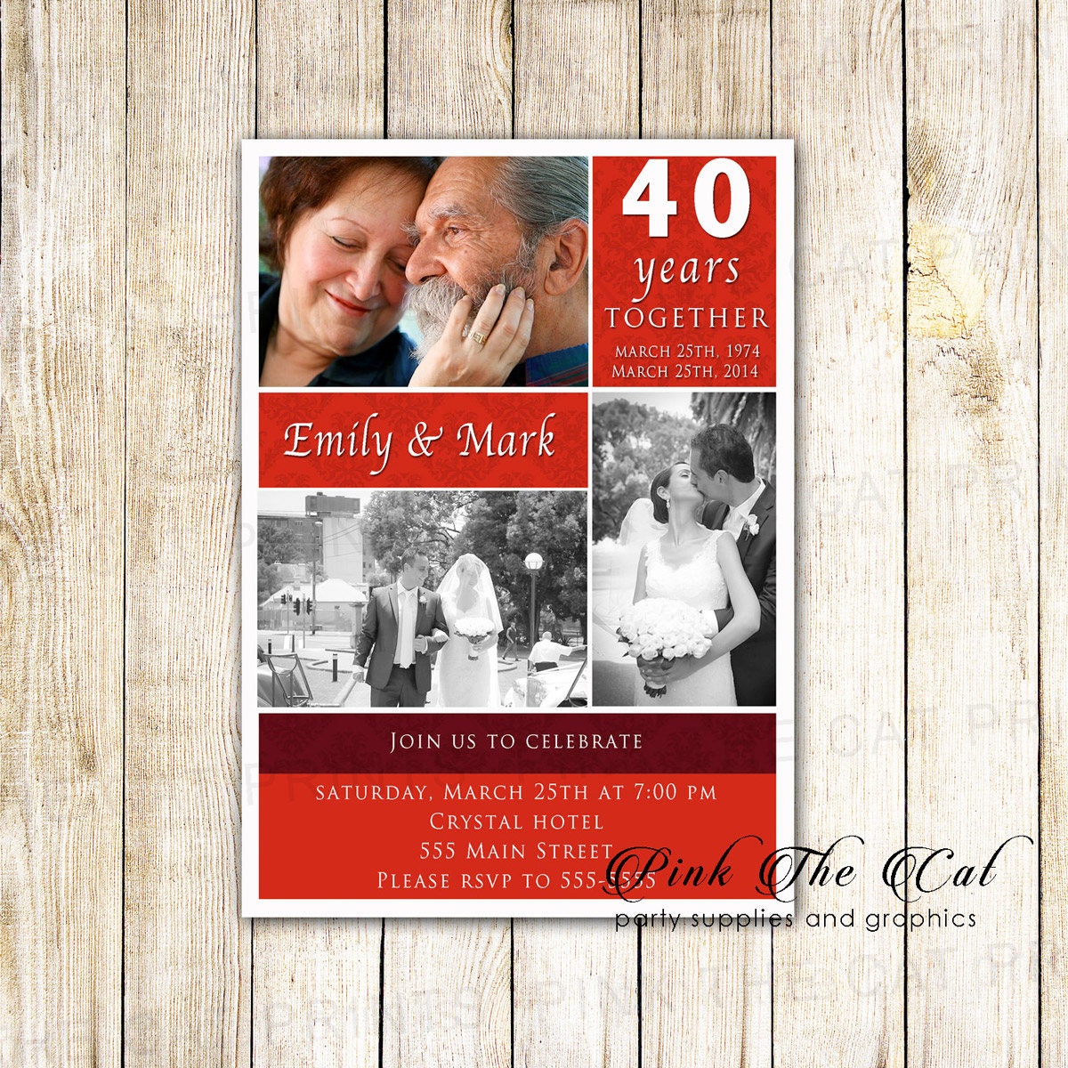 Ruby Wedding Invitation, 40Th Anniversary Invitation With Photos Photo Cards Personalized Template