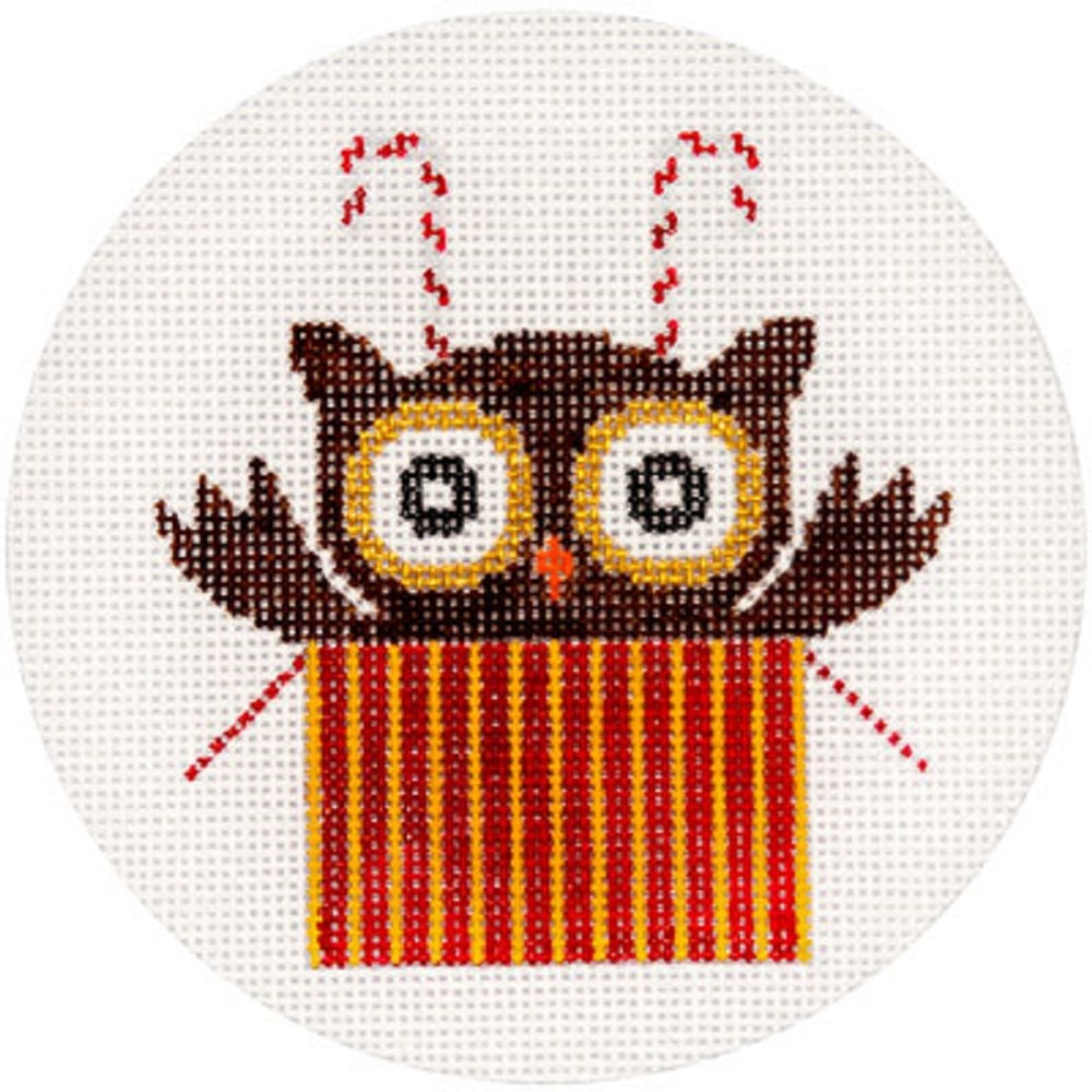 Needlepoint Handpainted Jp Needlepoint Owl With Candy Canes 4.5 - Free Us Shipping