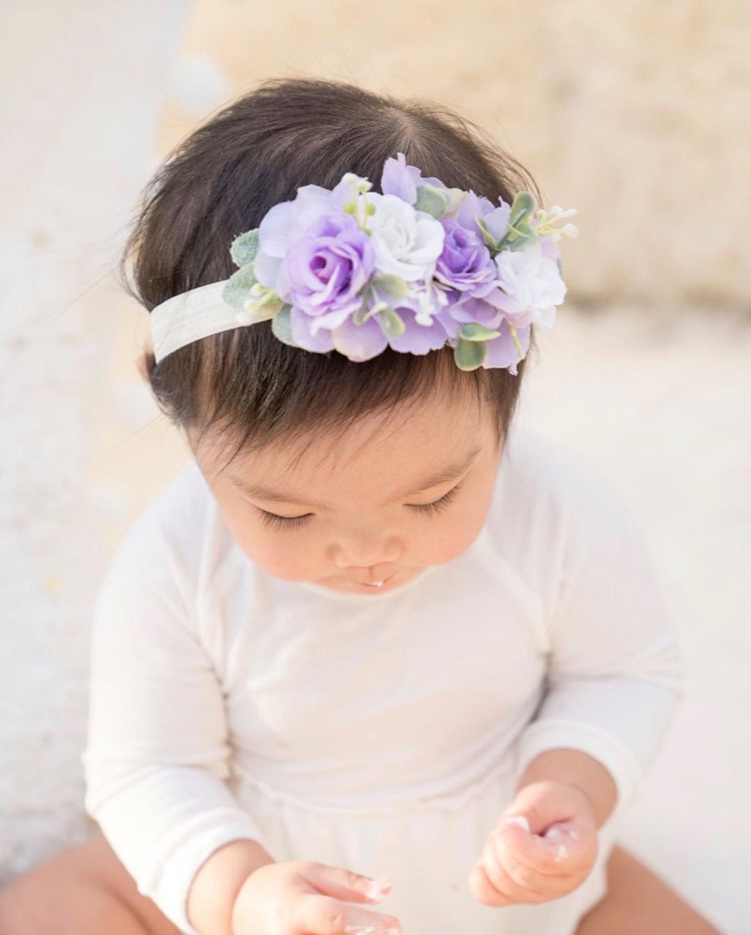 Toddler Flower Crown, Boho Newborn Tieback First Birthday Baby Cake Smash Headband