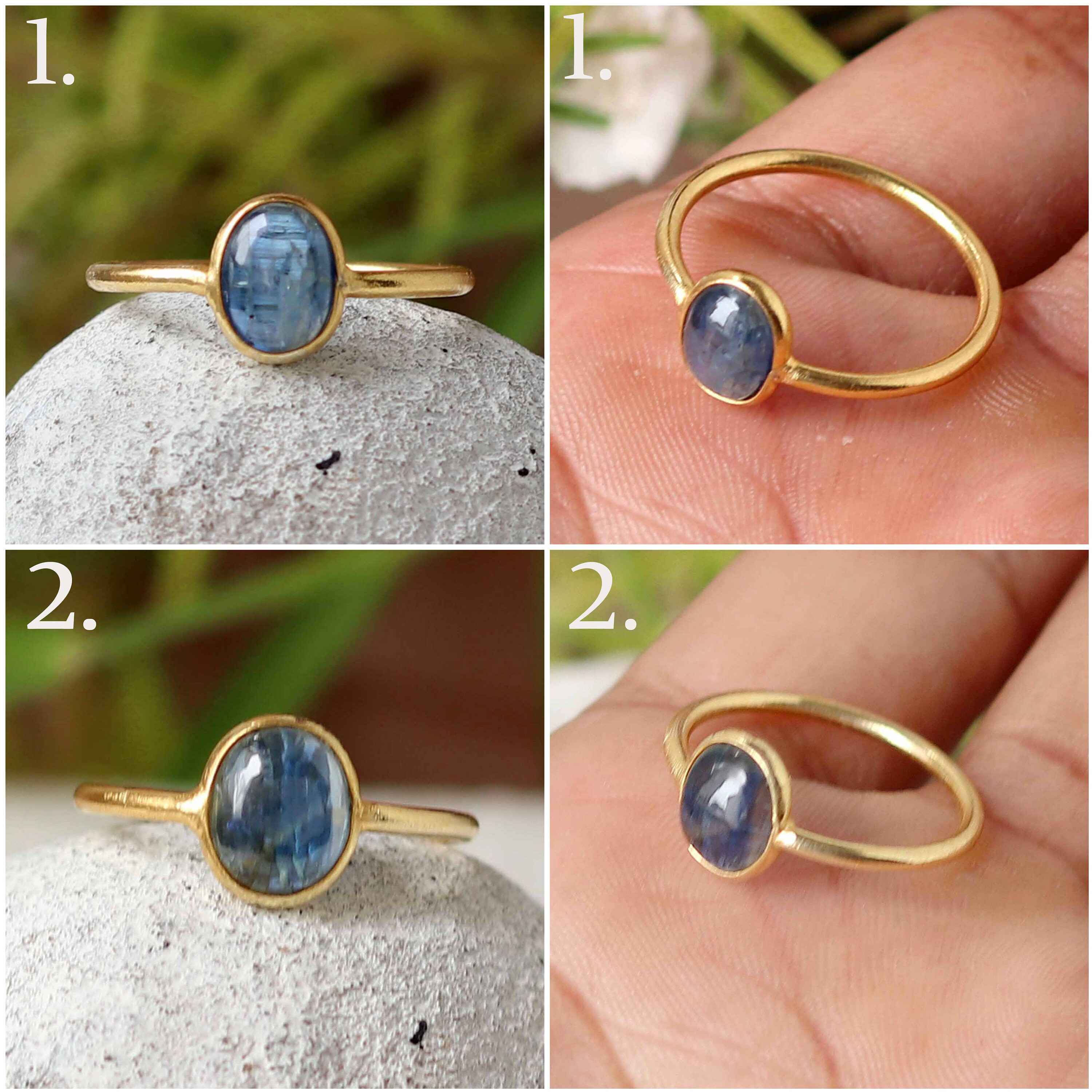 Kyanite Ring, Gold Plated, Statement Ring For Women Gemstone Ring, Blue Kyanite, Rings, Kyanite, February March Birthstone Gift Her