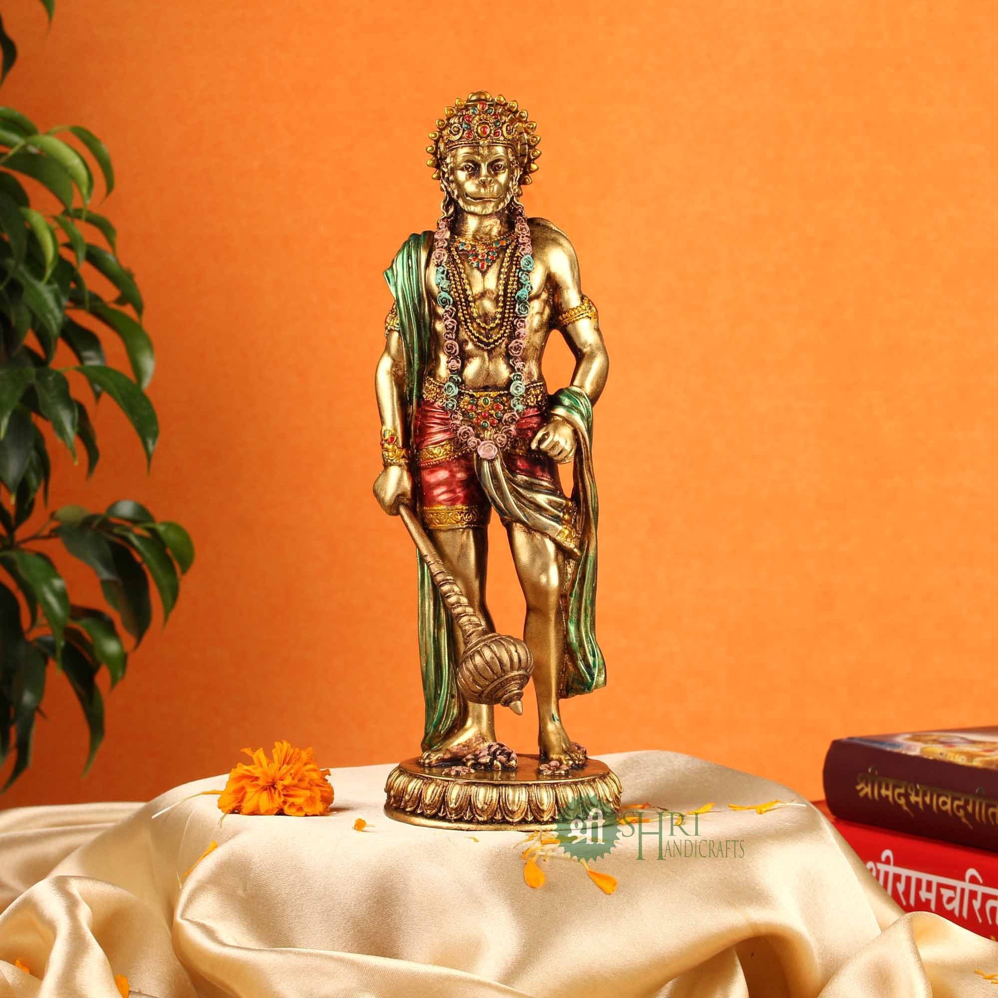 Hanuman Statue 10 Inch Lord Bajrangbali Idol Ram Bhakt Hindu God Of Strength & Power Copper Finish