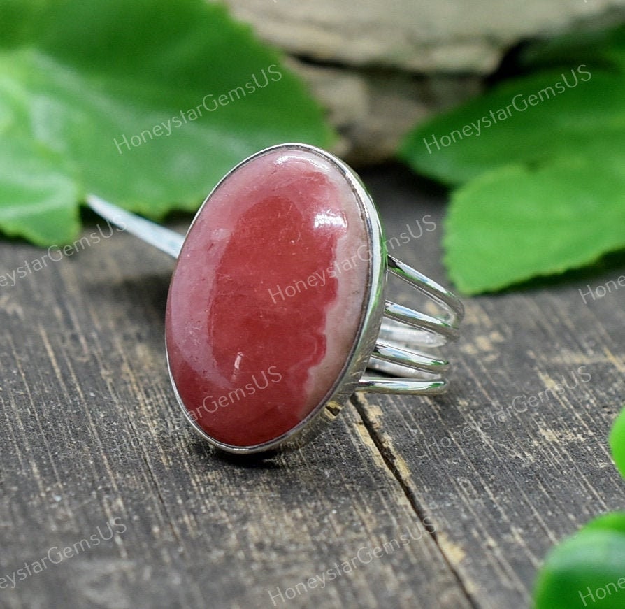 Rhodochrosite Ring 8 Us Silver Ring, Handmade Statement Mothers Daygifts, Rings For Women, Costume Jewelry #ja 11 Body