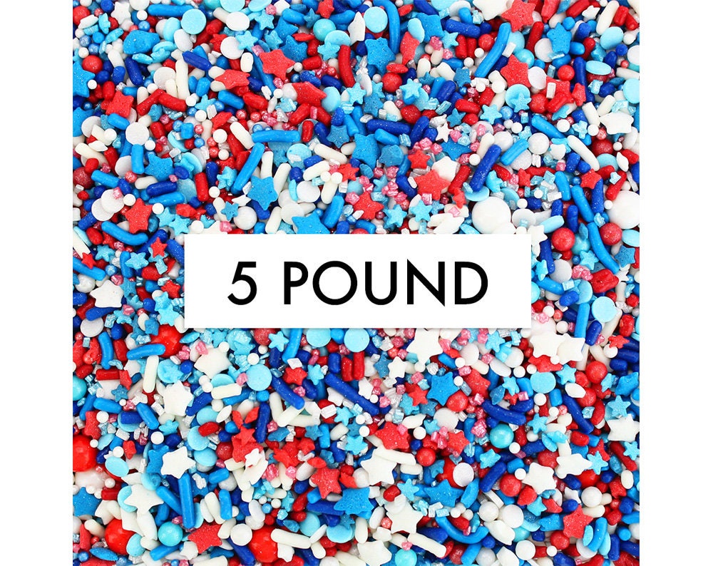 Patriotic Sprinkle Blend - 5 Pounds -Vibrant Blend Of Jimmies, Non-Pareils, Dots, Candy Beads & Stars in Reds, Blues White