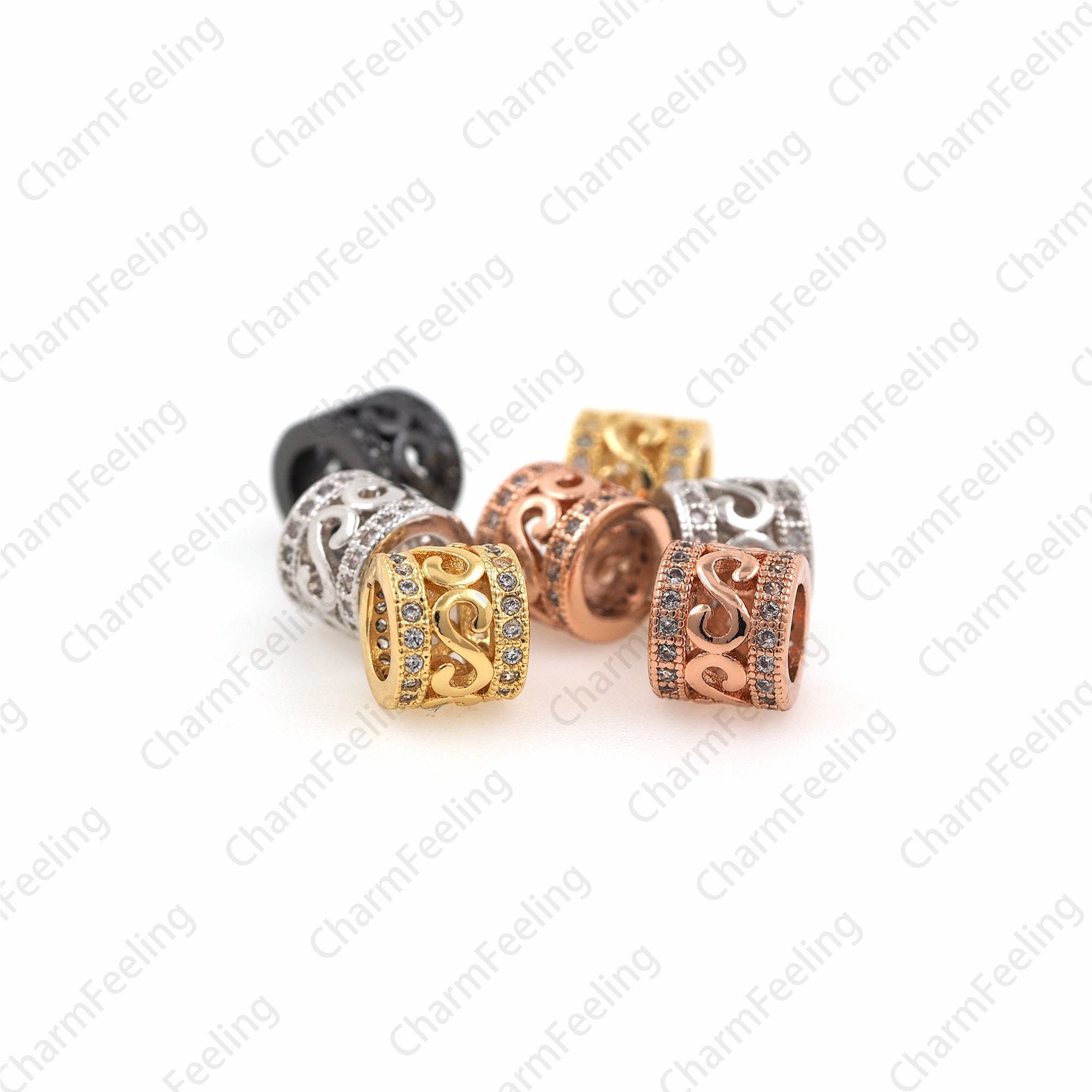Cz Pattern Large Hole Beads, Barrel-Shaped Spacer Metal Tube, S Symbol Diy Beaded Accessories 78mm Hole 5mm 1Pcs