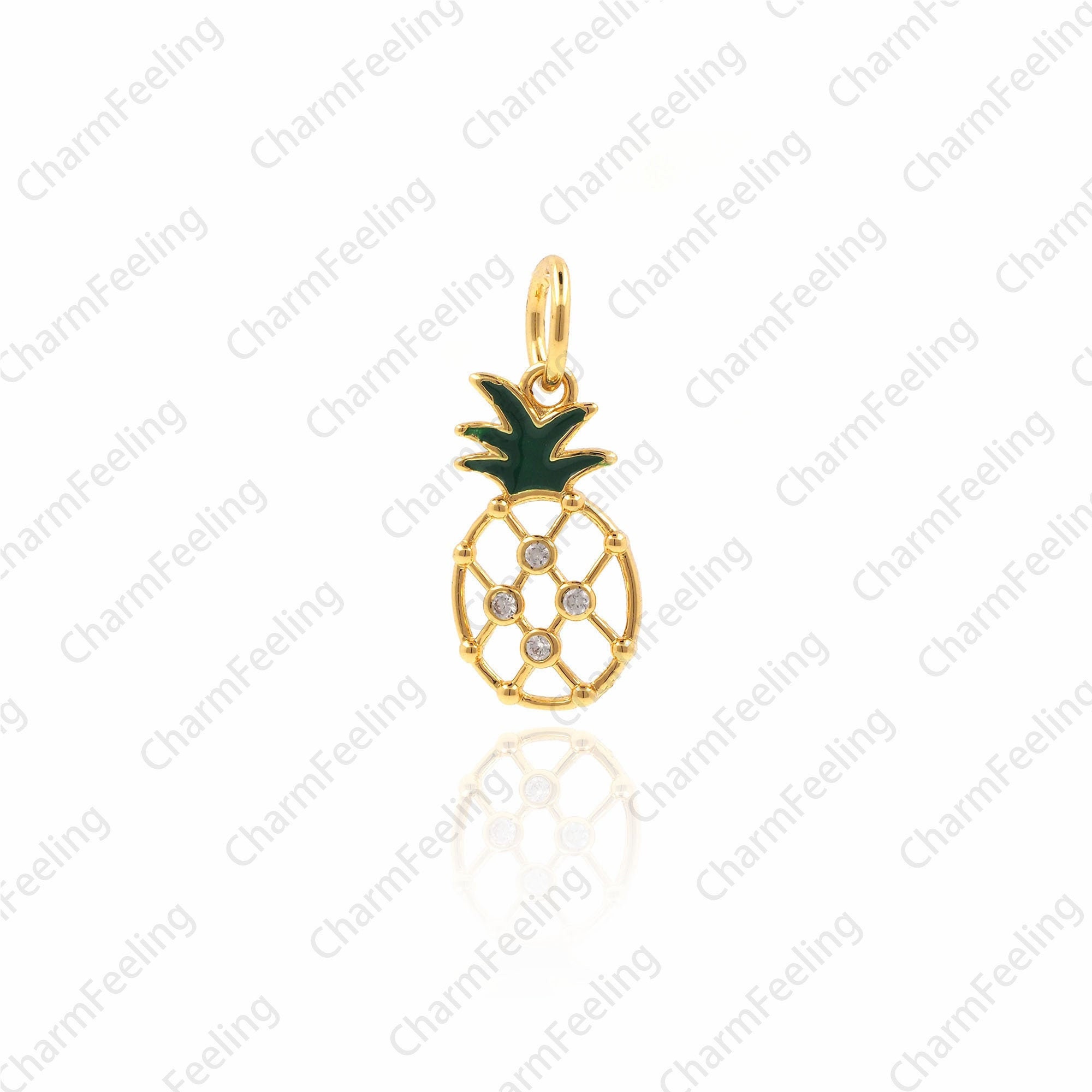 Micro Pave Cz Pineapple Charm, Pendant, Necklace 16.3x6.9x1.8mm 1Pcs