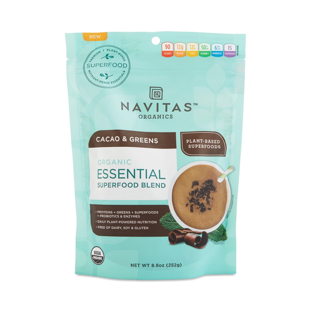 Navitas Organics Essential Superfood Blend , Cacao & Greens 8.4 oz pouch