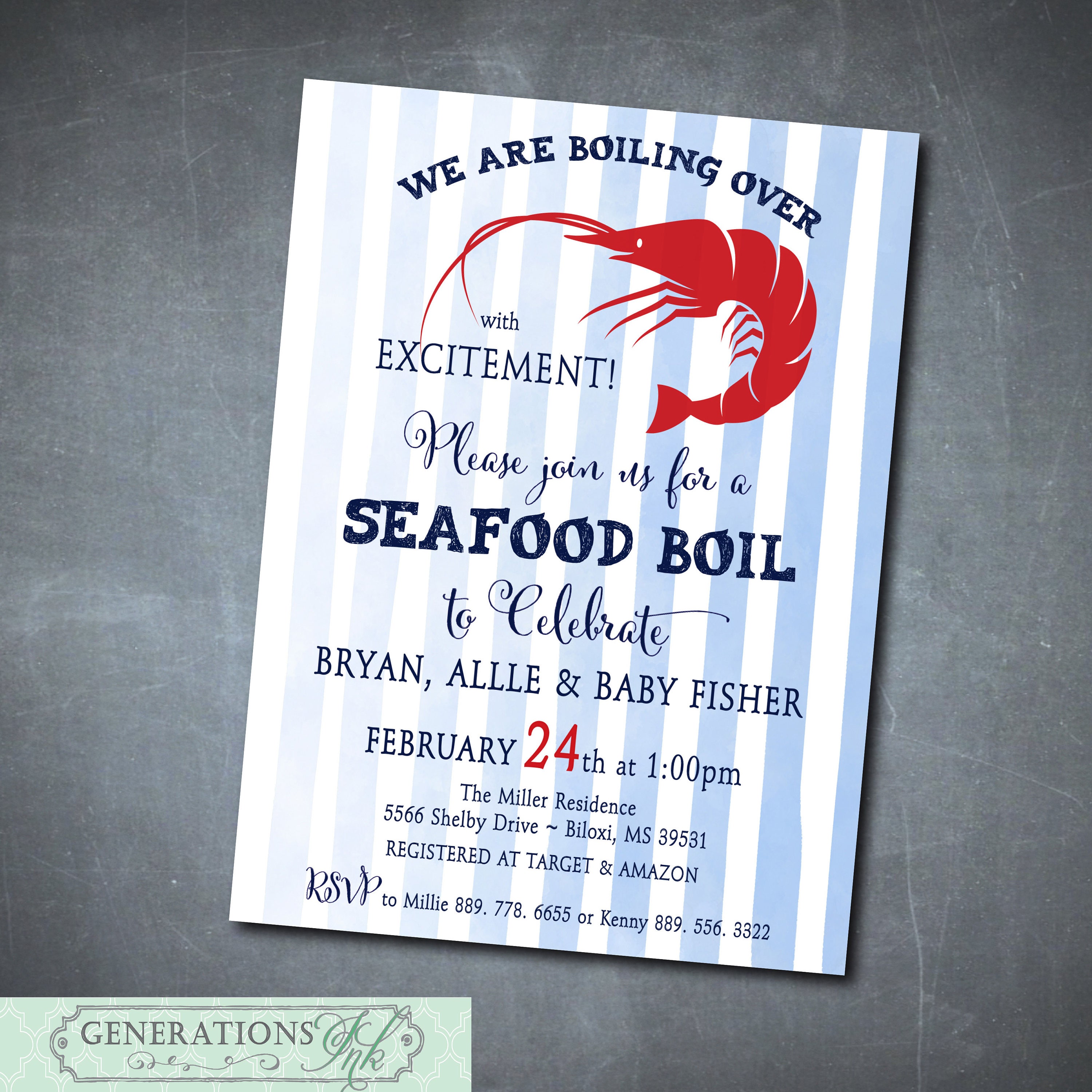 Seafood Boil Baby Shower Invitation Printable/Digital File/Shrimp Boil, Baby Boy Shower, Couples Crawfish/Wording Can Be Changed