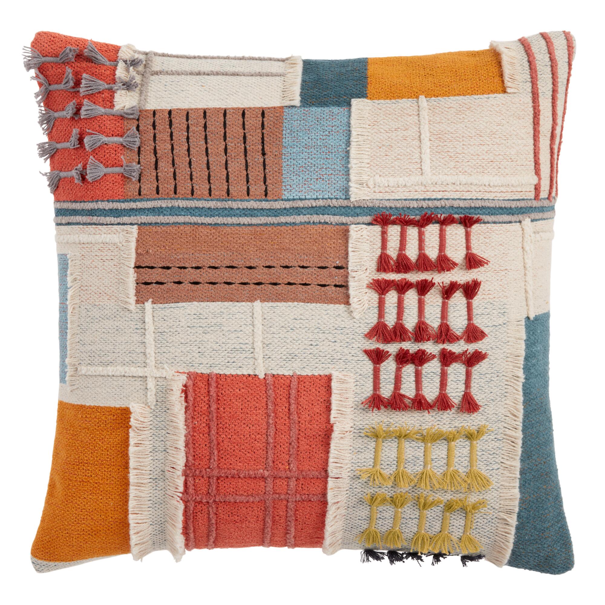 Ivory Multicolor Collage Throw Pillow - Cotton - 18" Square by World Market