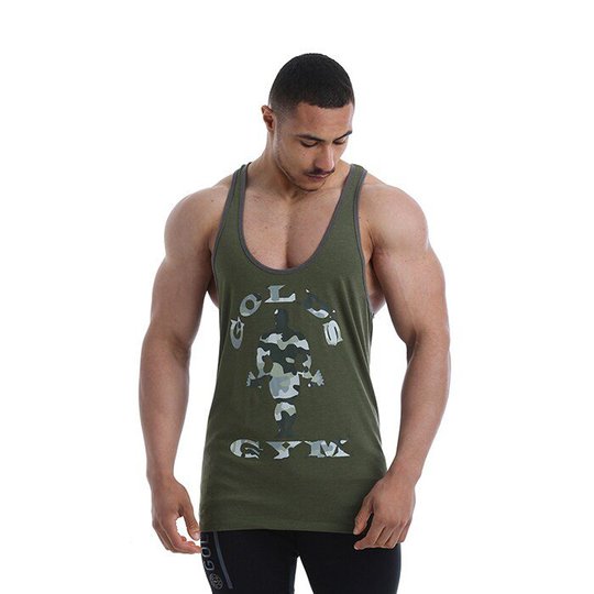 Golds Gym Camo Joe Printed Vest, Army Marl