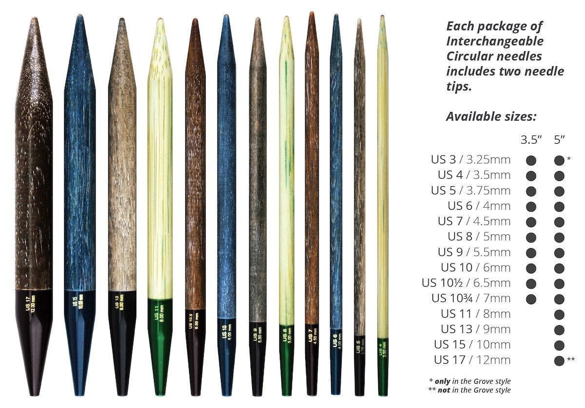 Lykke 3.5 Inch Extra Needle Tips Interchangeable Birchwood Us Sizes 3-10.75 in Grey Driftwood, Indigo, Or Umber