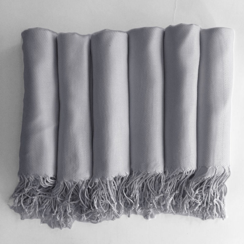 Set Of 2, 3, 4, 5, 6, 7, 8, 9 Or 10 Pashmina Shawls in Silver Grey - Bridesmaid Gift, Wedding Favor Monogrammable