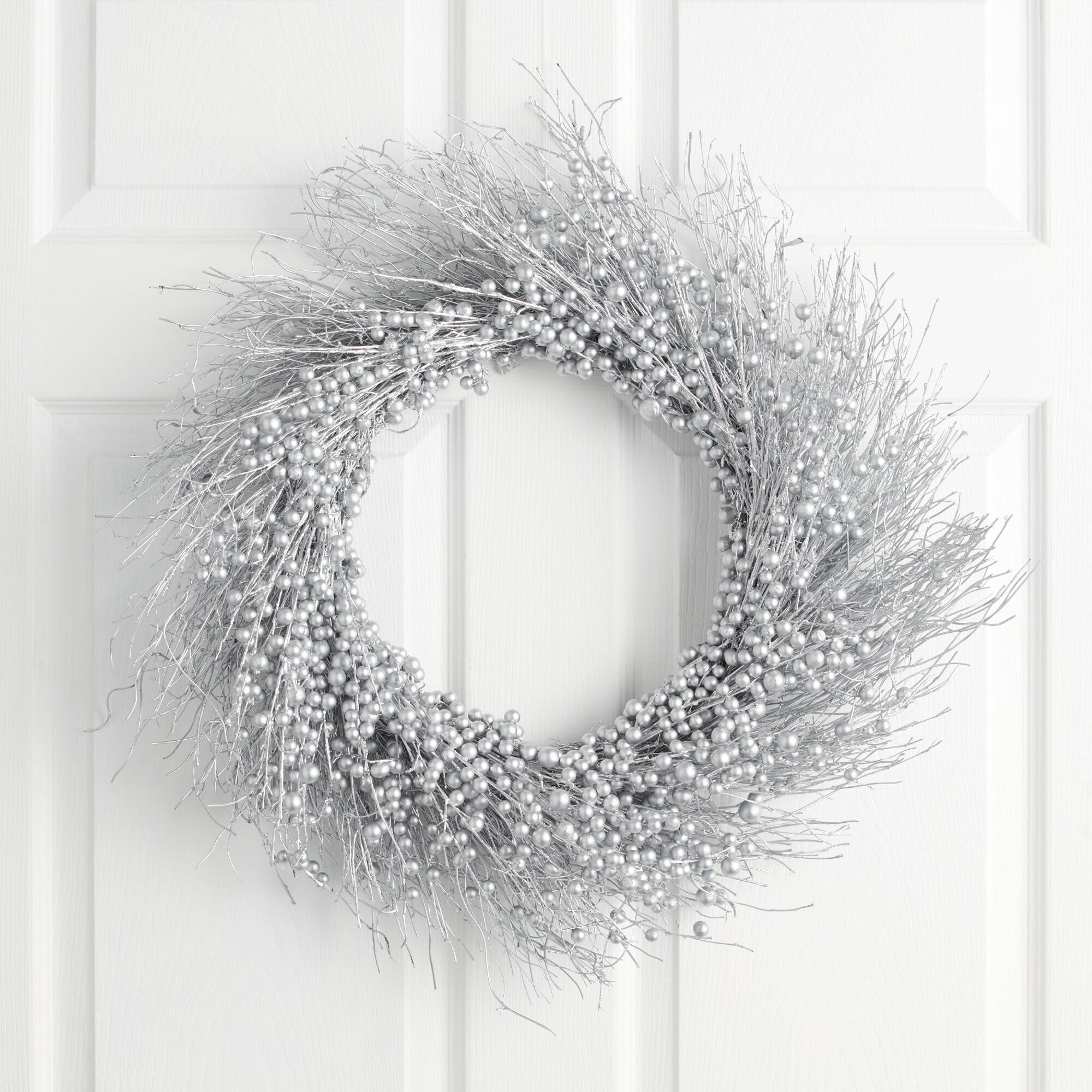 Pier Place Silver Faux Berry Bamboo and Fern Wreath by World Market