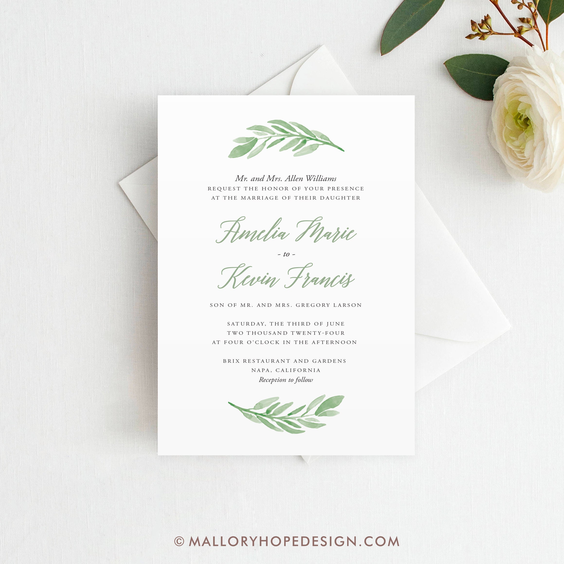 Greenery Wedding Invitation & Rsvp Set, Eucalyptus Invite, Invitation, Garden Invite