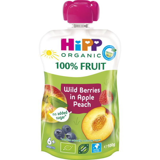 Köp HiPP Smoothie Äpple Persika Blåbär & Hallon 100 g 