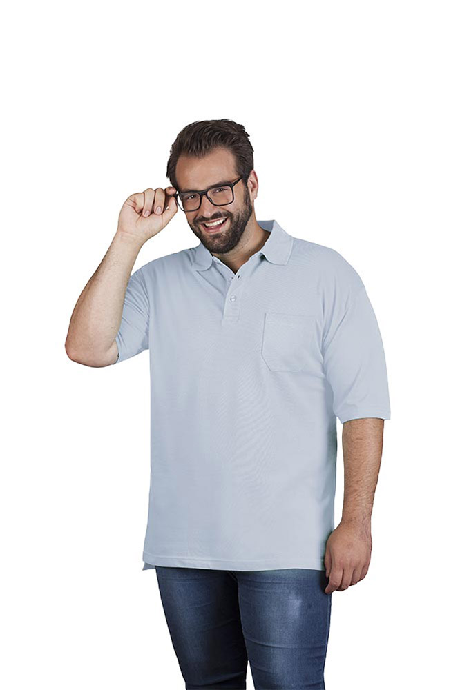 Heavy Poloshirt mit Brusttasche Plus Size Herren Sale, Babyblau, 4XL