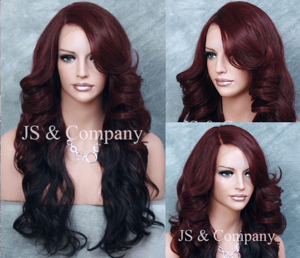 Burgundy Mix Human Hair Blend Lace Front Wig Heat Ok Deep Feathered Waves Hand Tied Side Parting Cance Alopecia Theater Cosplay Drag