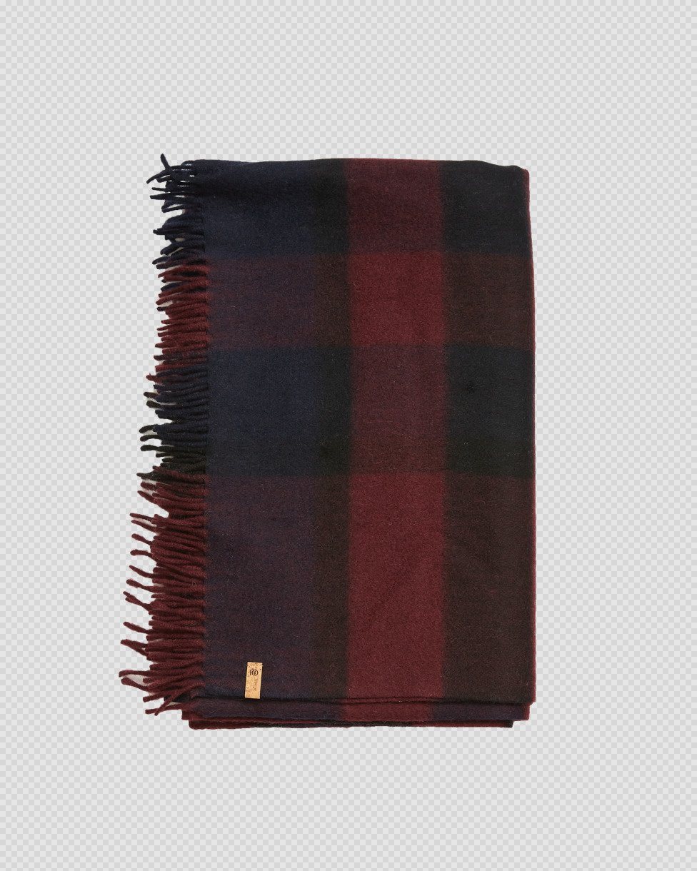 Tentree RWS Wool Woven Plaid Scarf, Mulberry/Midnight Blue