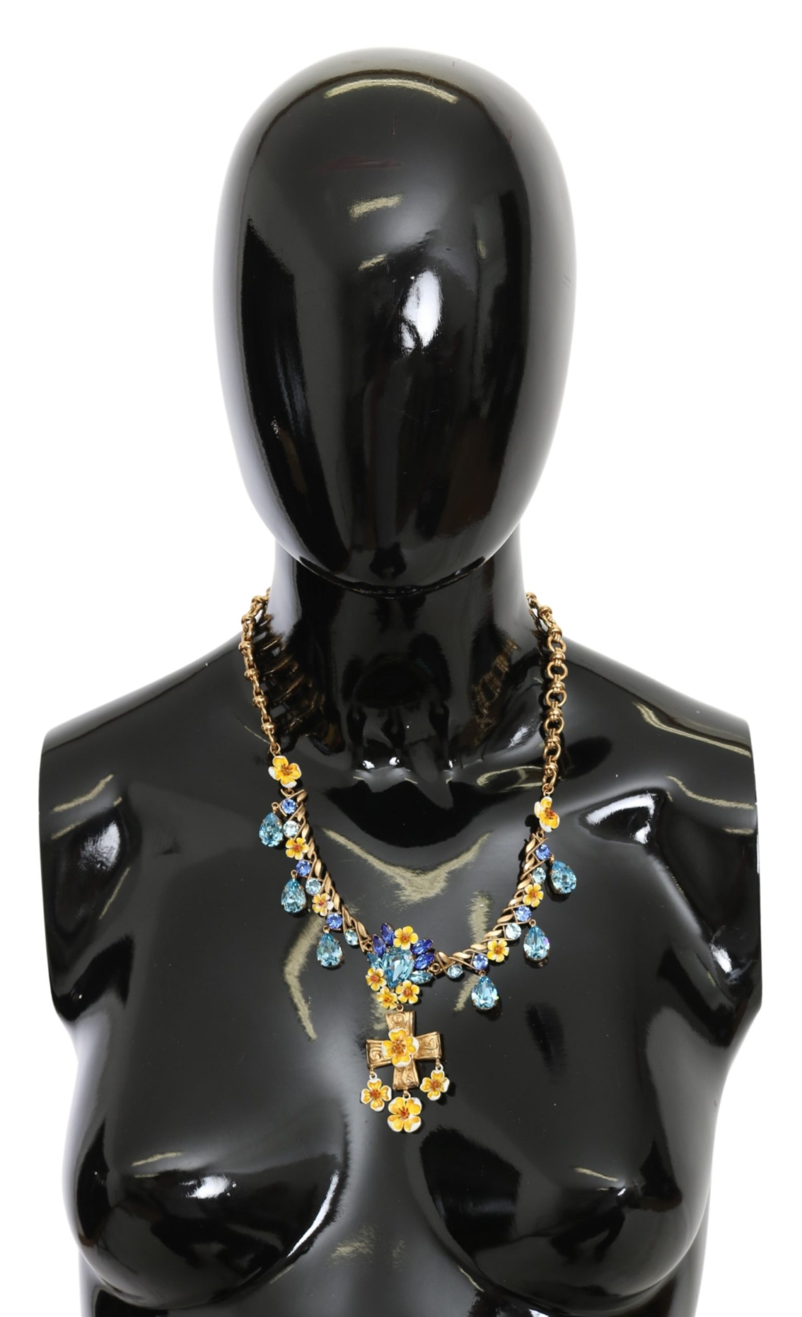 Dolce & Gabbana Women's Cross Crystal Floral Charm Necklace Blue SMY100204