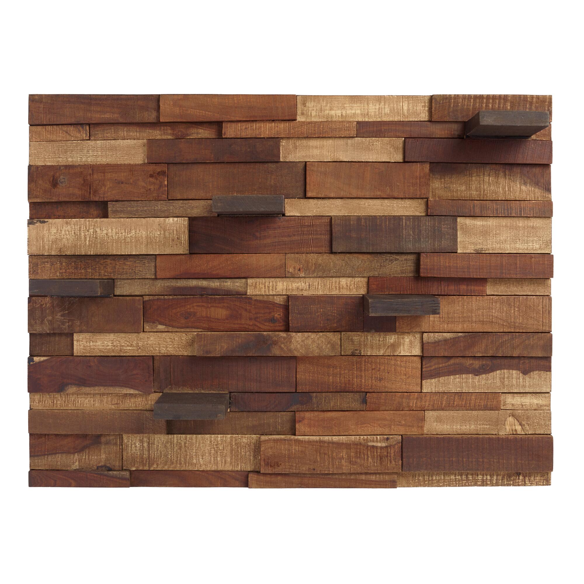 Mosaic Wood Panel with Shelves: Brown/Natural by World Market