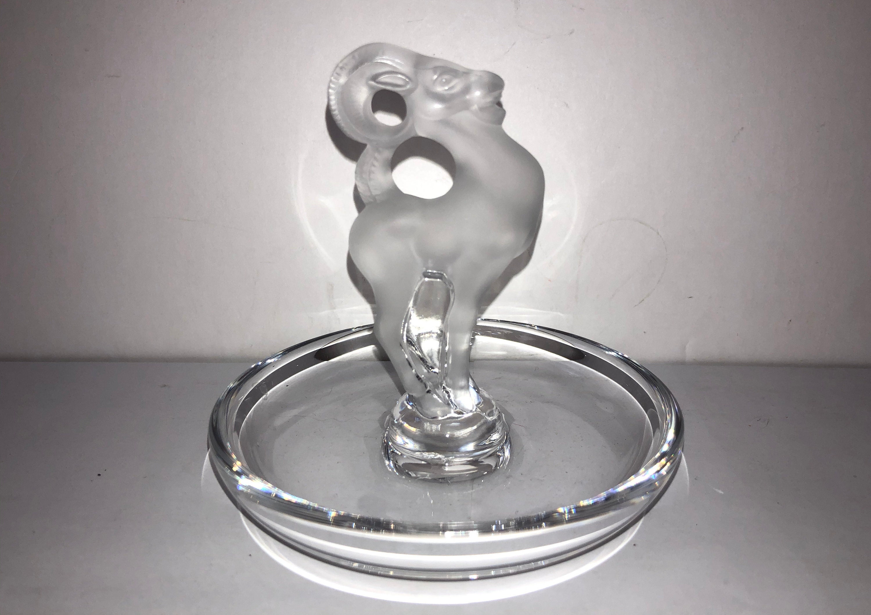 Lalique Crystal Ram Ring Bowl Dish, Frosted Ram, Signed Lalique, French Iconic Holder, Pin Tray