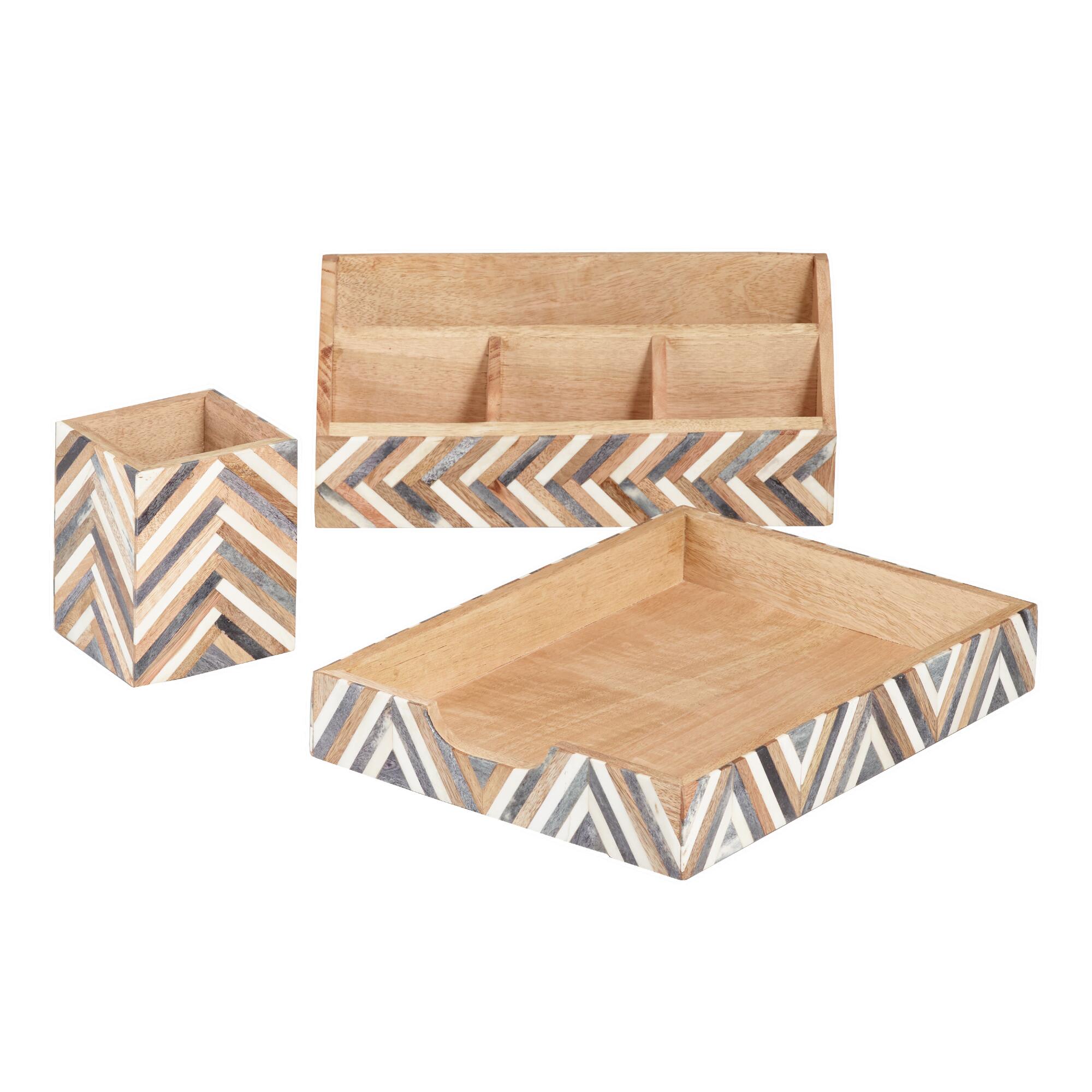 Bone and Wood Chevron Sydney Desk Accessories Collection by World Market