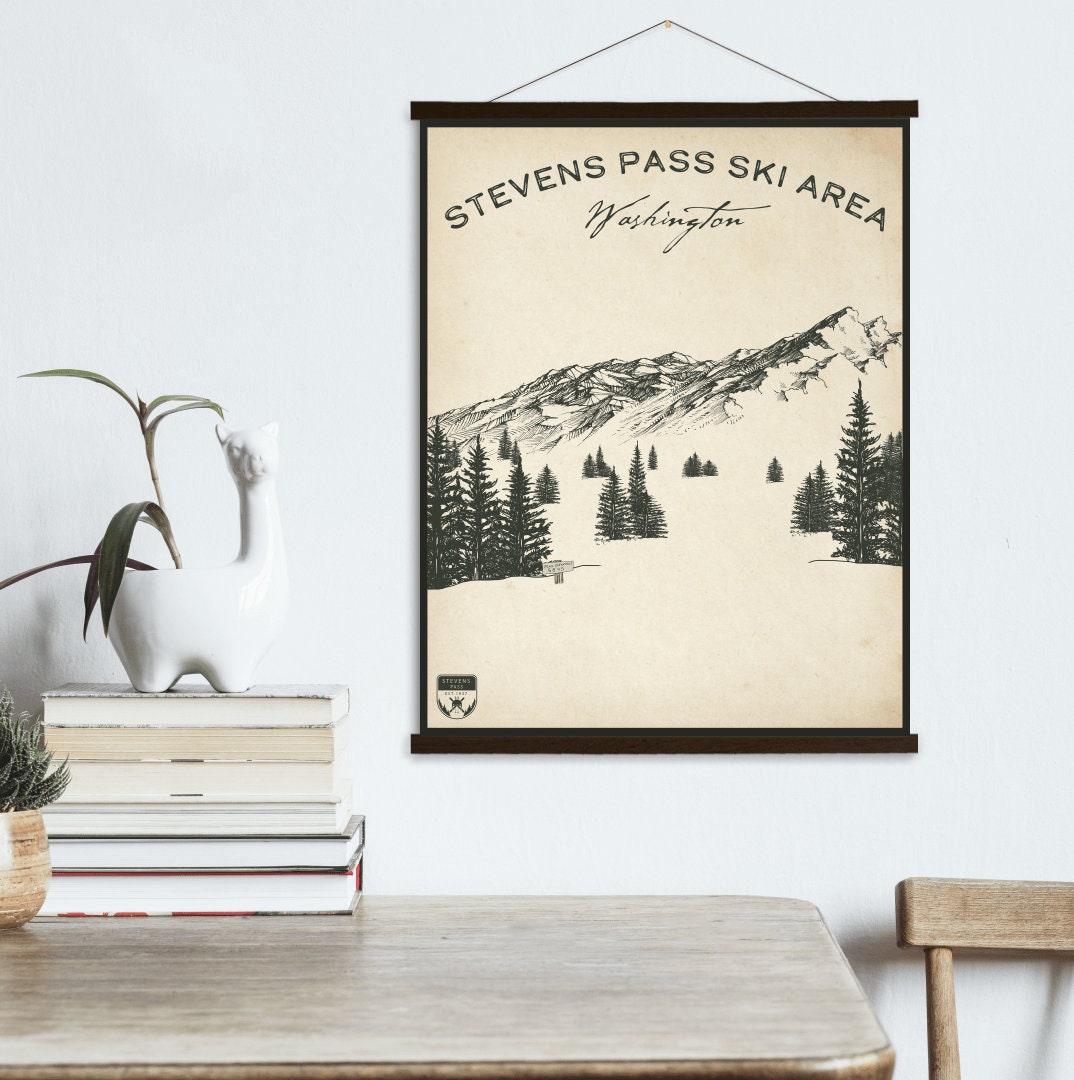 stevens Pass Washington Ski Resort Sketch Print | Hanging Canvas Of Printed Marketplace