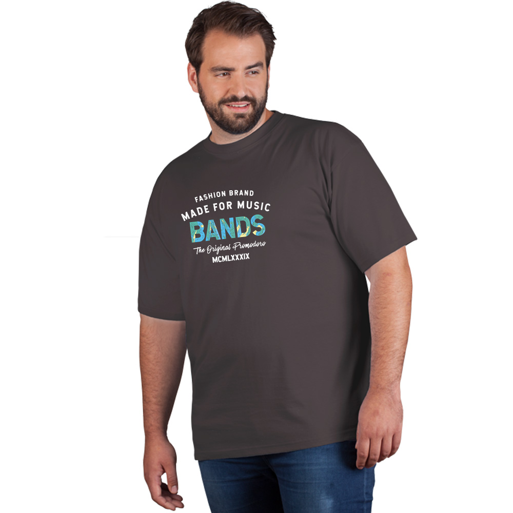 Print "promodoro made for music bands" Premium T-Shirt Plus Size Herren, Stahlgrau, 4XL
