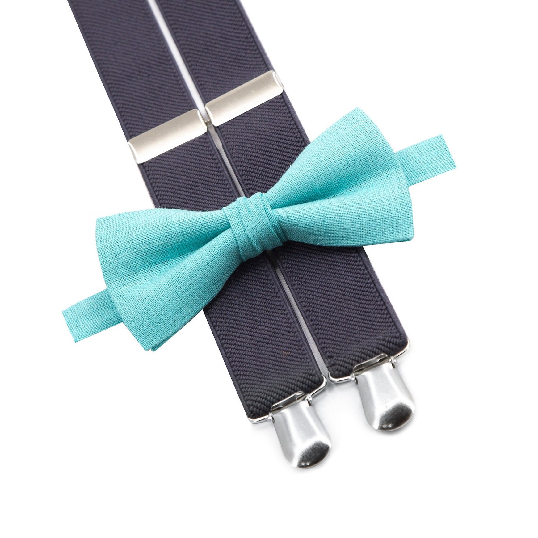 Mint Spa Bow Tie & Gray Suspenders Toddler Birthday Cake Smash Outfit