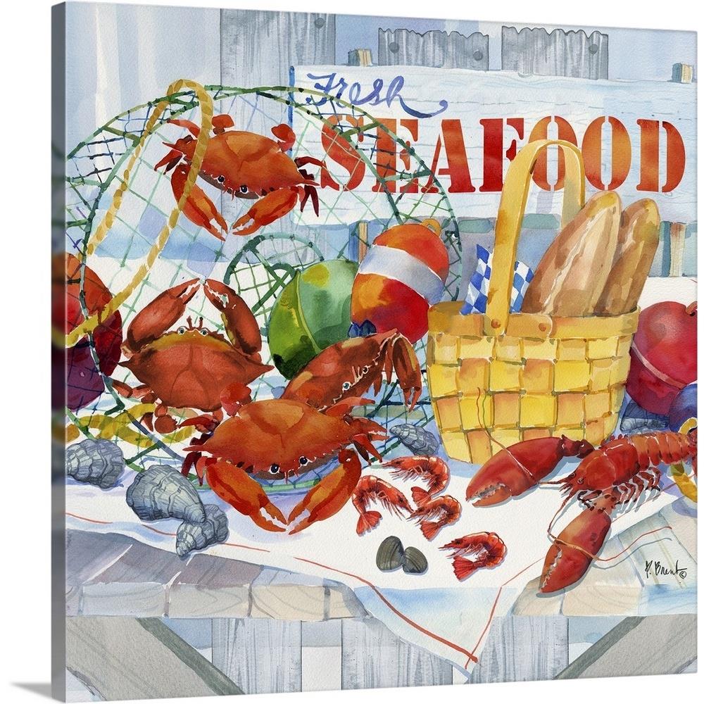GreatBigCanvas Seafood Galore by Paul Brent Ca 16-in H x 16-in W Abstract Print on Canvas | 2384527-24-16X16