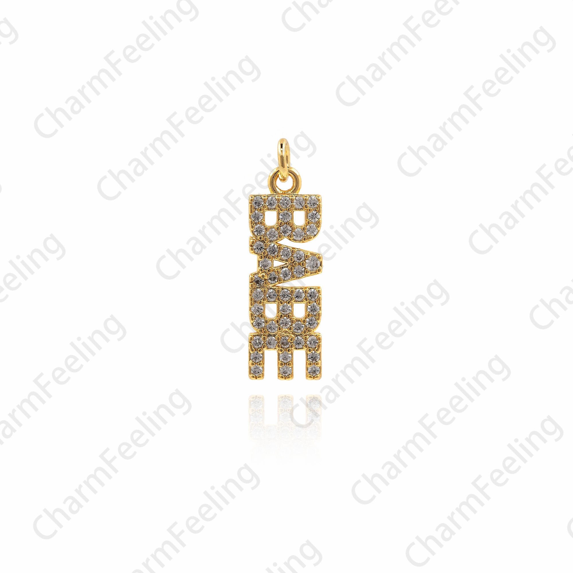 18K Gold Filled Babe Pendant, Babe Necklace, Charm, Micropav Cz Text 22x6.5x1.8mm