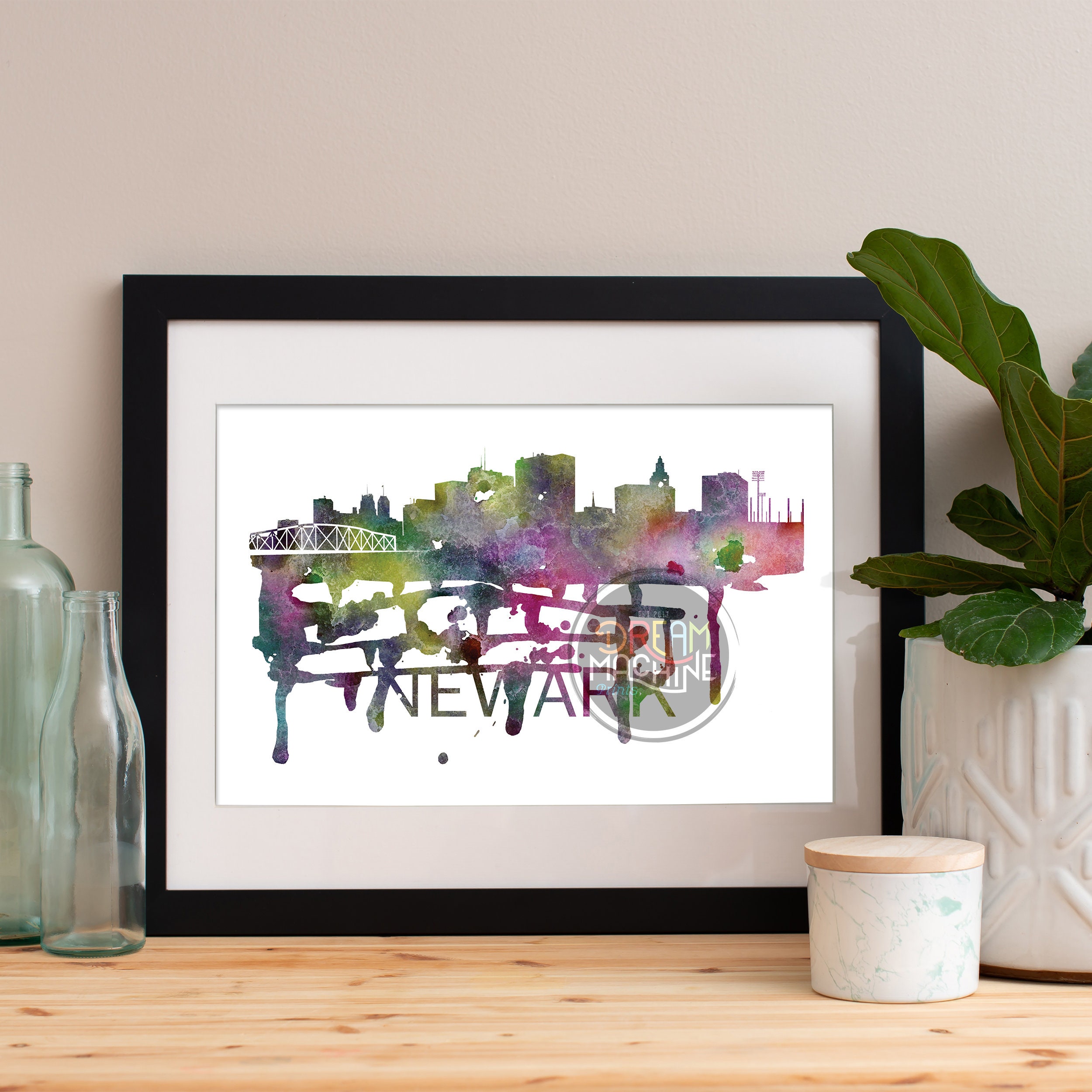 Newark Watercolor Skyline, Art, Poster, Print, Map, Wall New Jersey Art