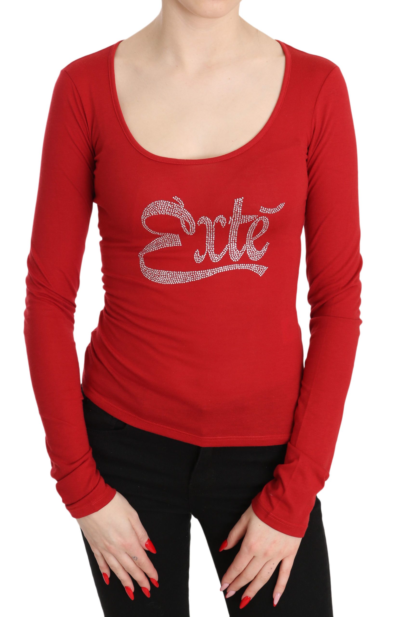 Exte Women's Exte Crystal Embellished LS Top Red TSH3414 - IT38|XS