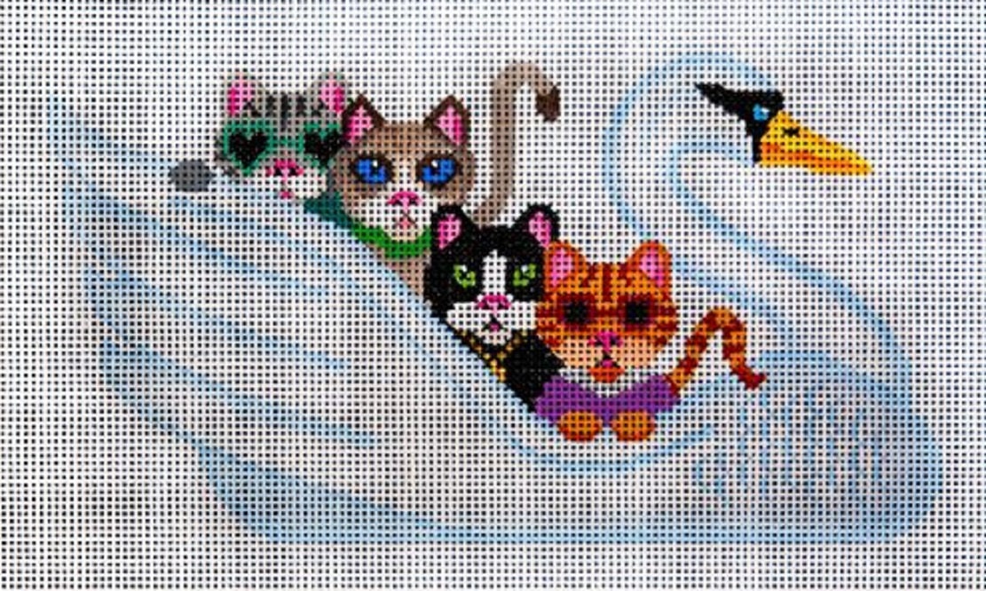 Needlepoint Handpainted Jp Cats Swan Song 6x10 -Free Us Shipping