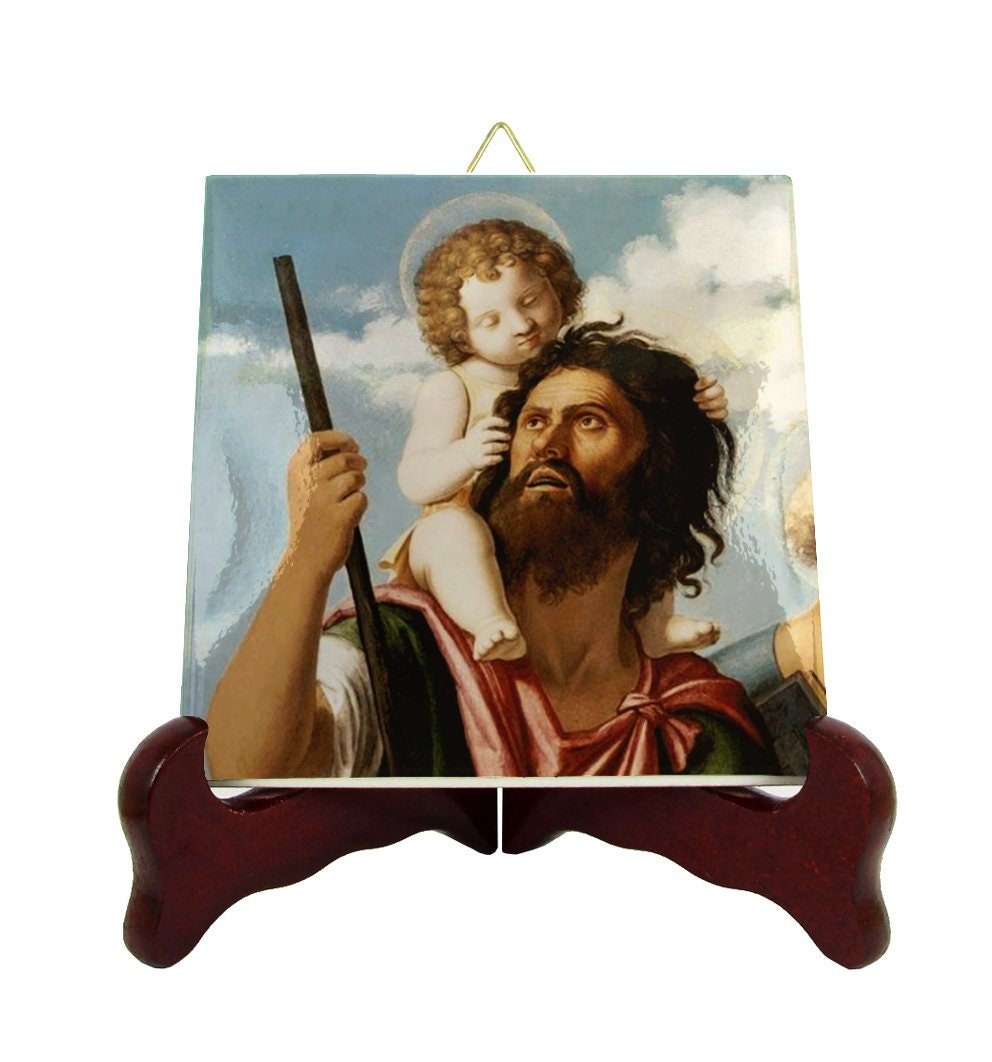 Catholic Saints Serie - Saint Christopher Icon On Ceramic Tile St Art Confirmation Gift Communion