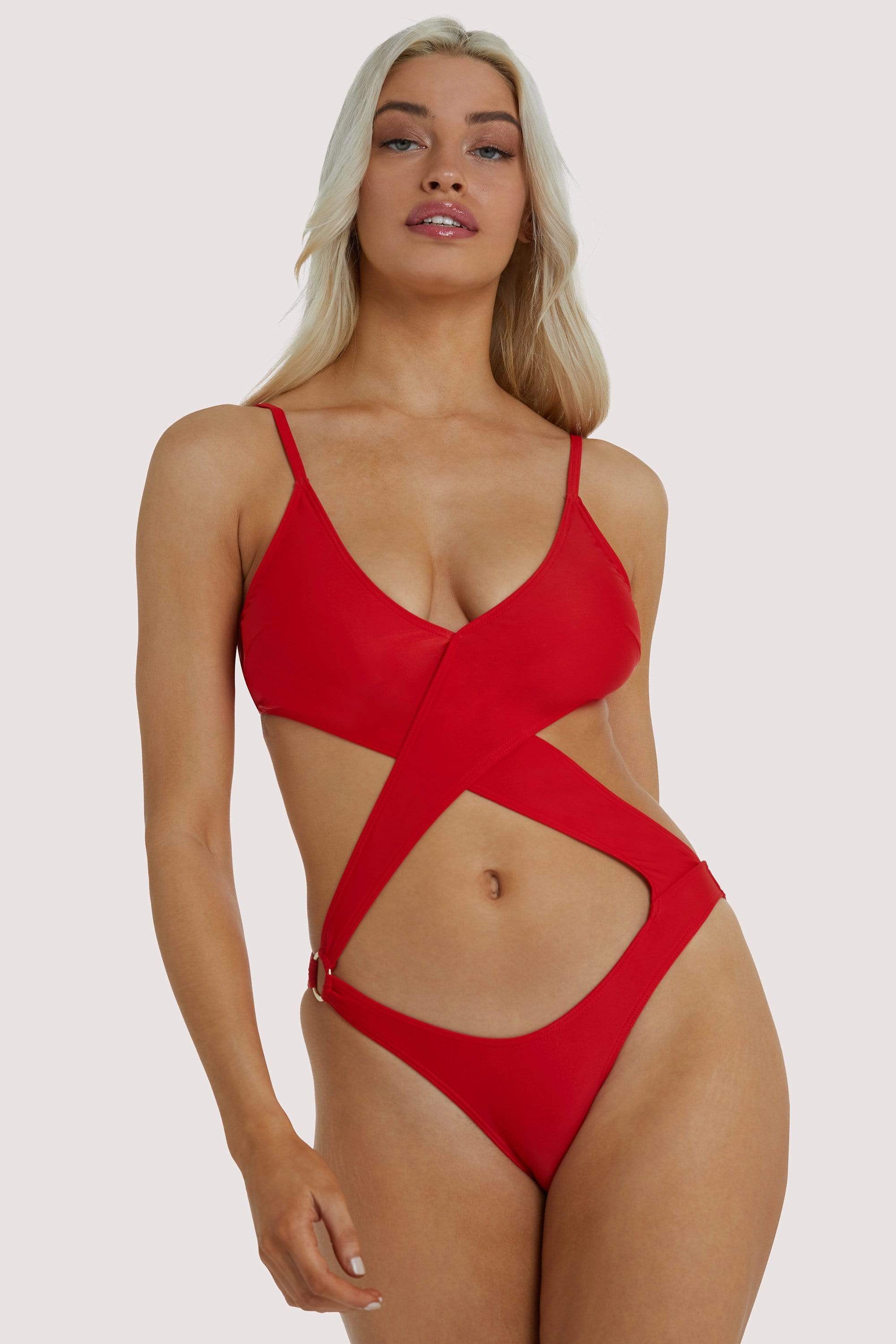 Hustler Red Wrap Cut Out Swimsuit UK 10 / US 6