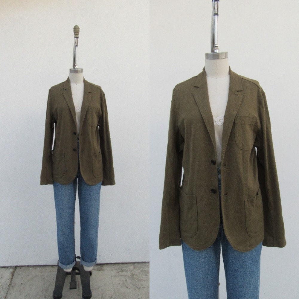 90S Y2K Club Monaco Linen Blend Kelp Green Blazer | Olive Cotton Sports Coat Jacket Duster Size M